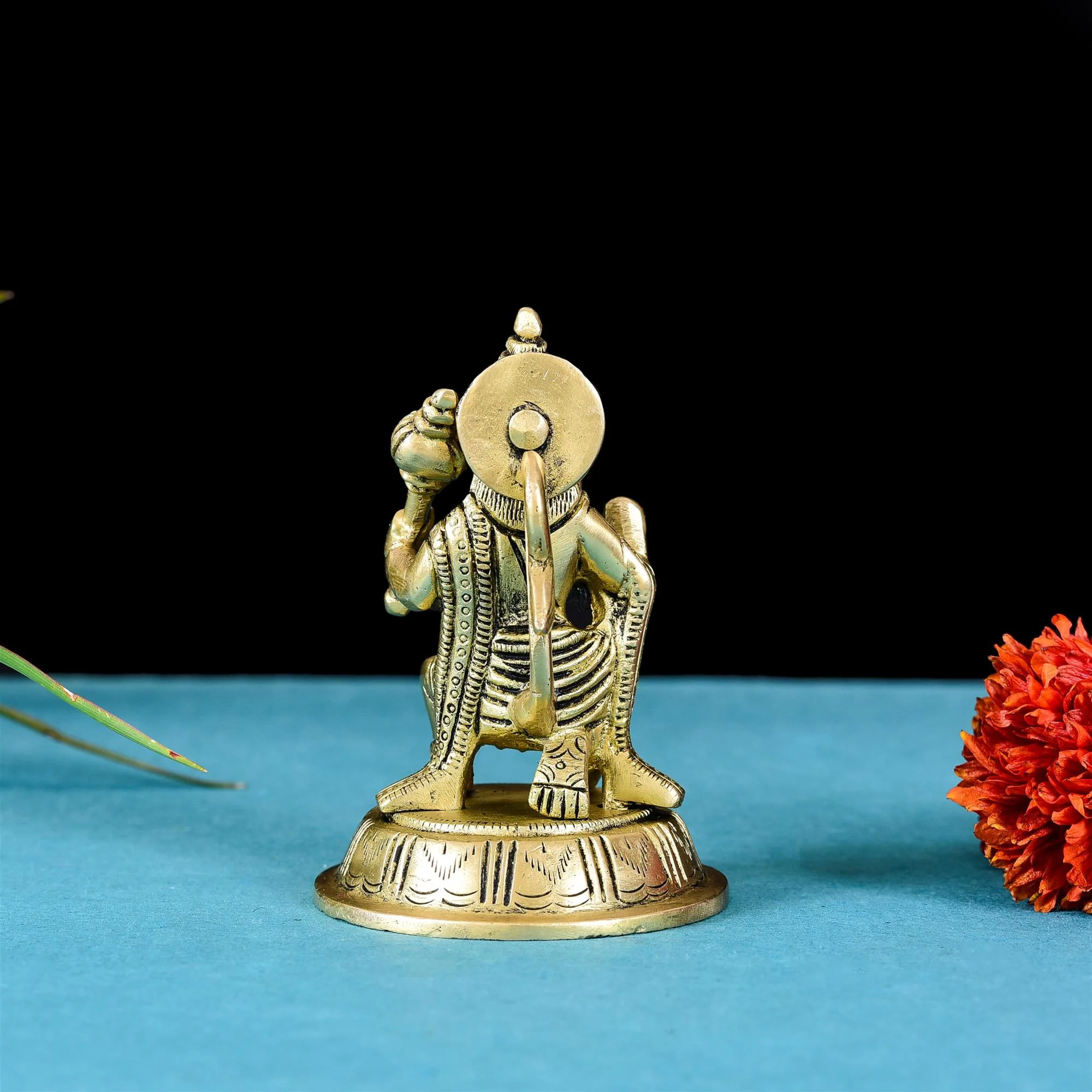 Brass Sitting Hanuman Idol With Round Base (4 Inch) - Image 2