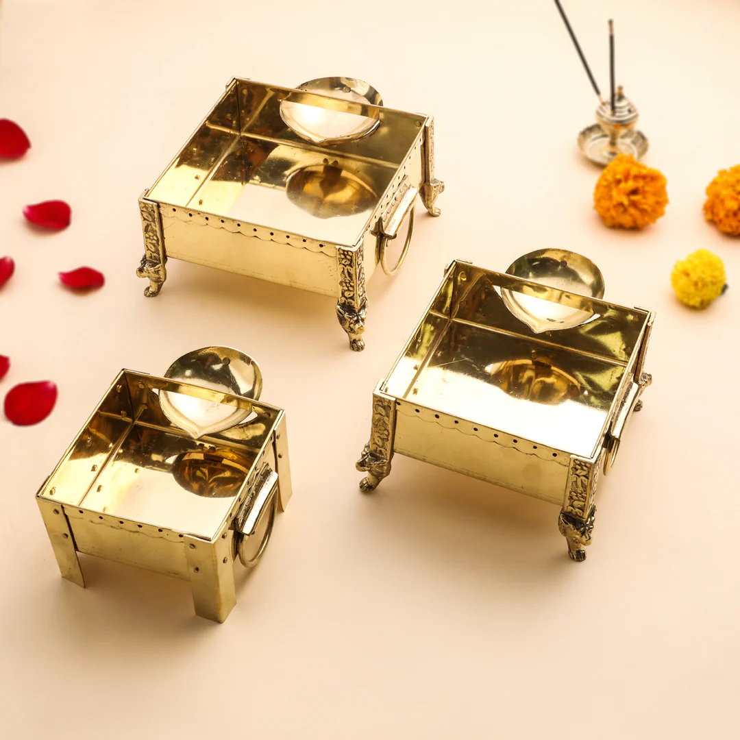 Brass Hawan Kund Akhand Jyot With Diya