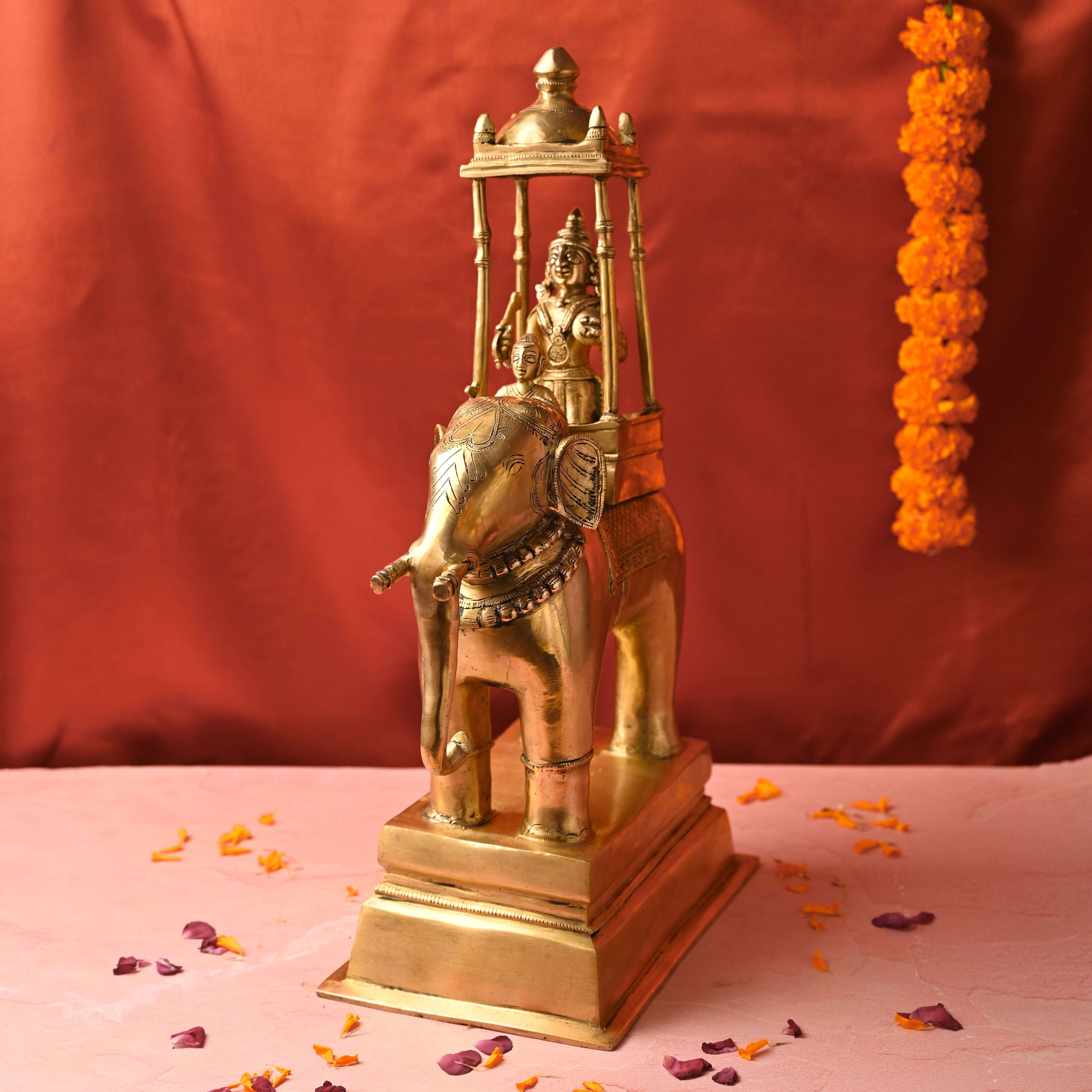 Brass Hindu Deity Seated on Elephant Statue (20.5 Inch) - Image 5