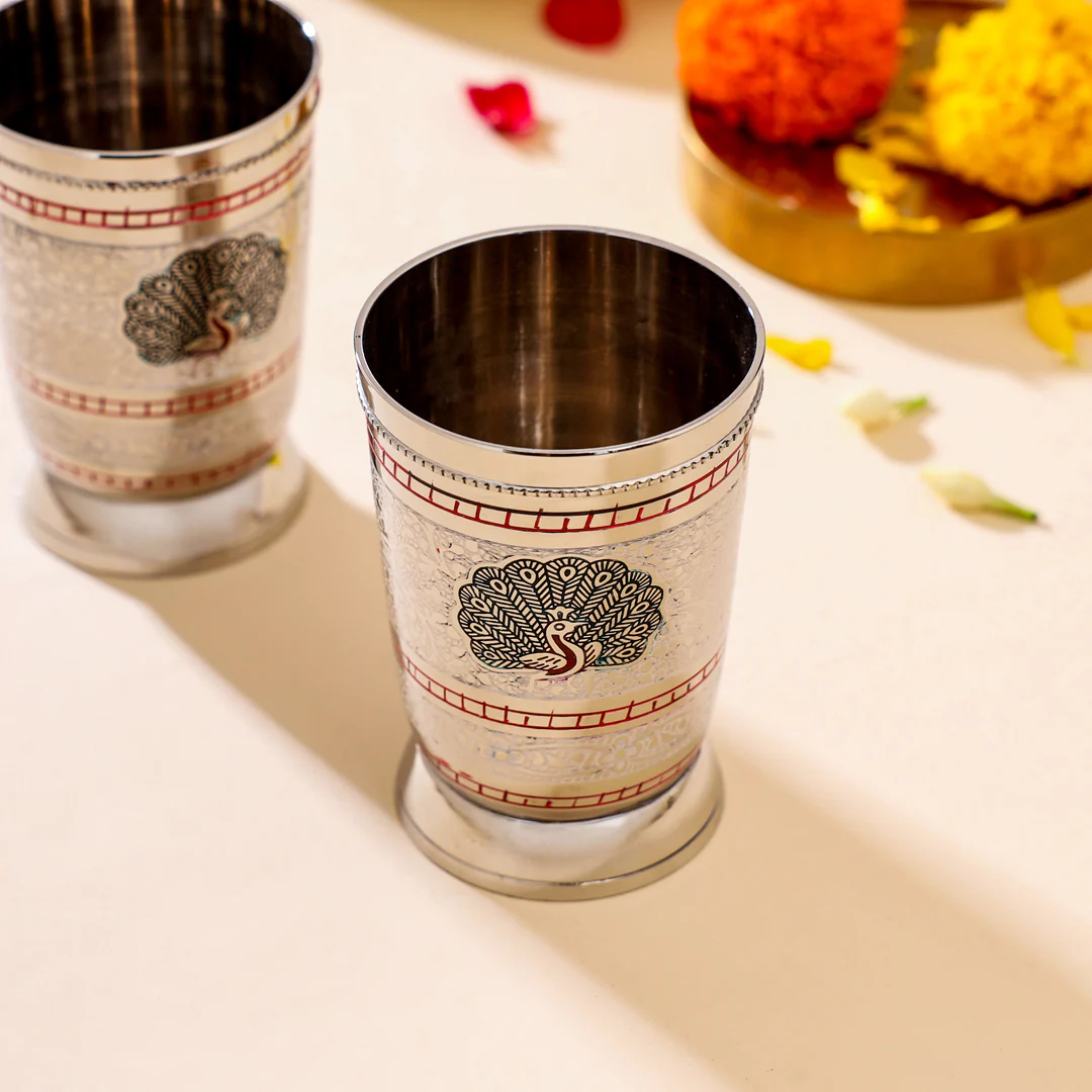 Brass Hand Painted Kalai Glass Pair (4.2 Inch) - Image 4