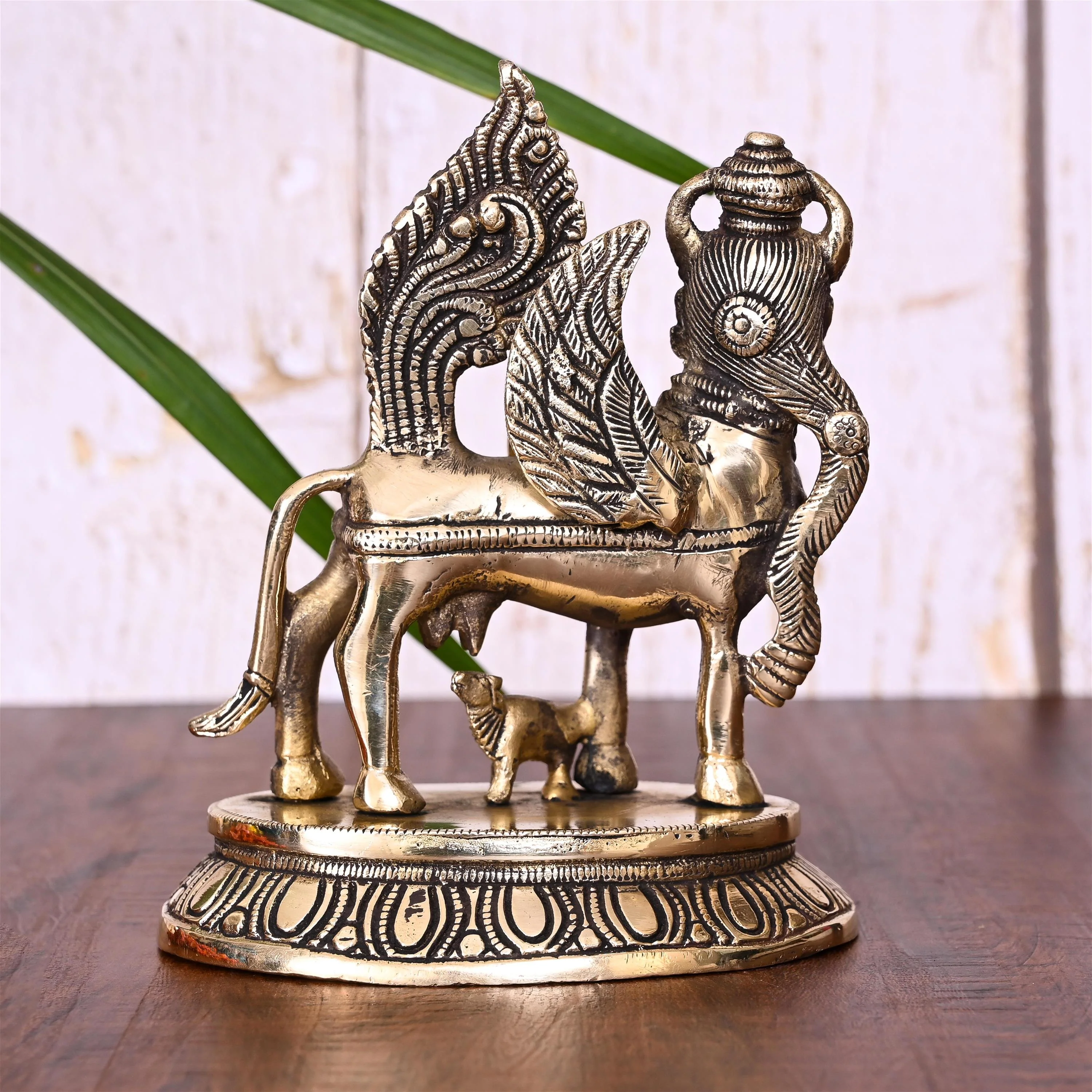 Brass Kamdhenu Cow With Calf Idol - Image 3