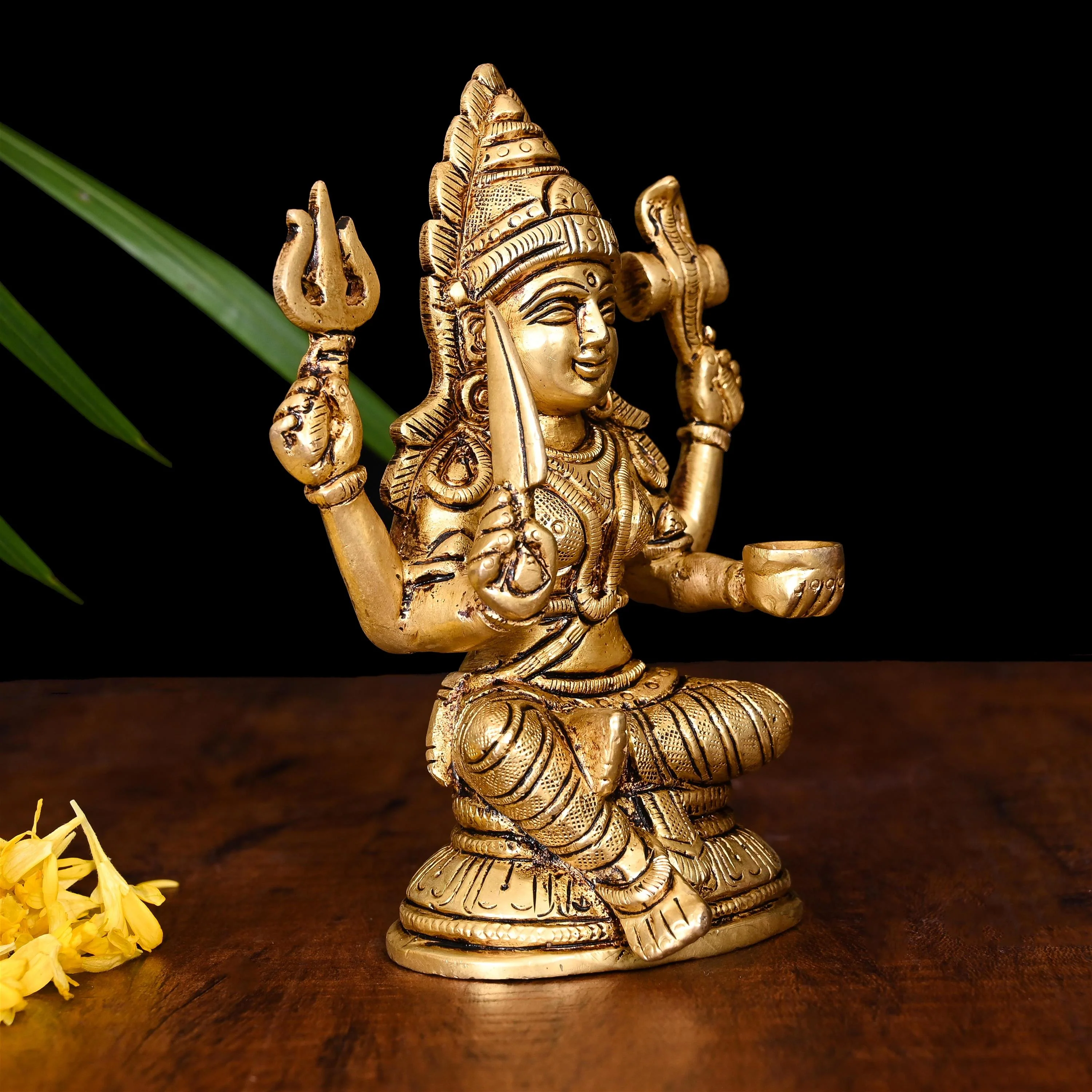 Brass Sitting Karumari Amman Idol (5 Inch) - Image 3