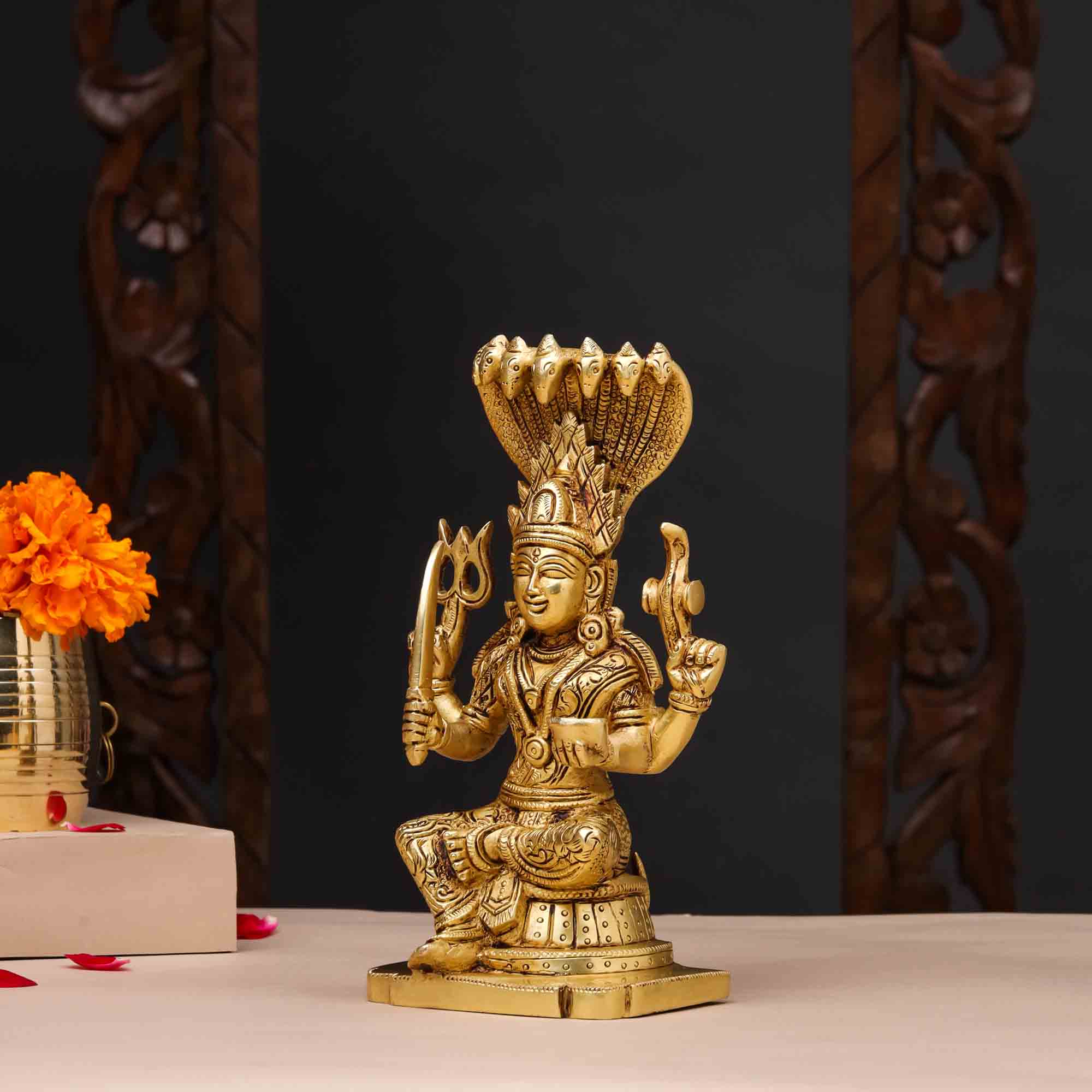 Brass Sitting Karumari Amman Idol (8.5 Inch) - Image 3