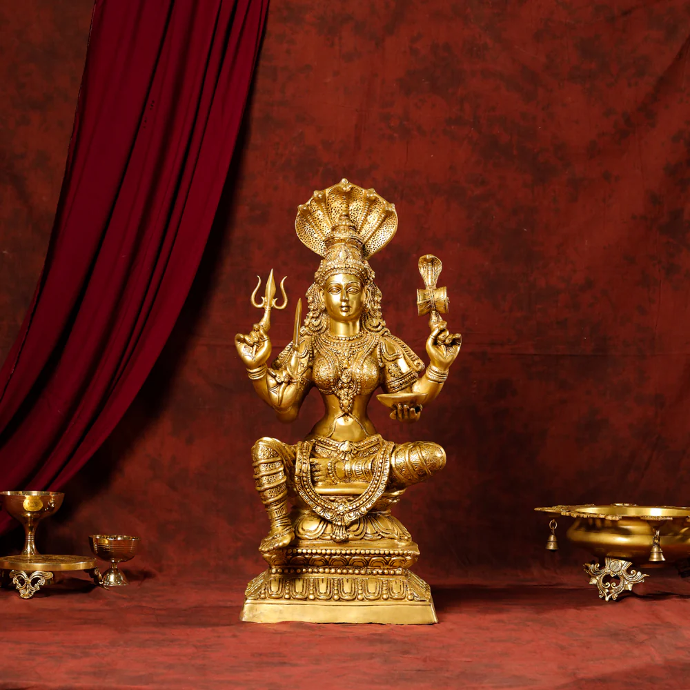 Brass Sitting Karumari Amman Statue (32 Inch)