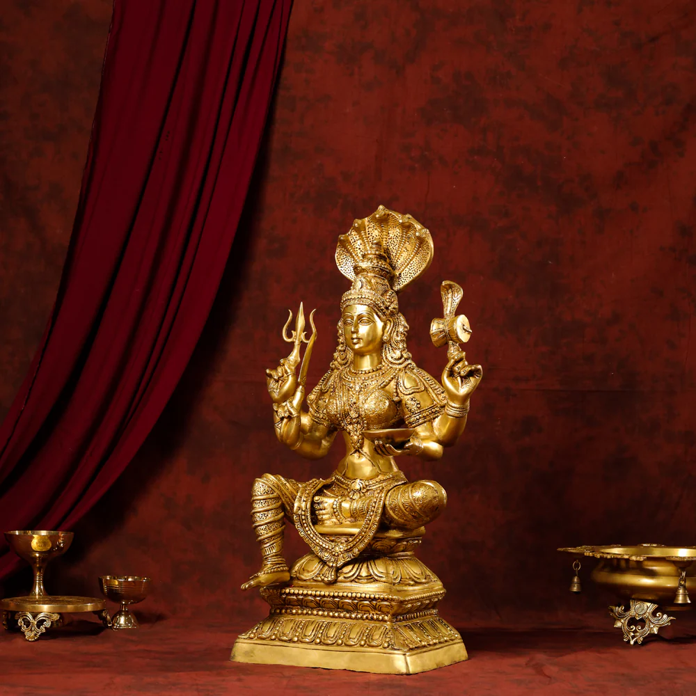 Brass Sitting Karumari Amman Statue (32 Inch) - Image 2