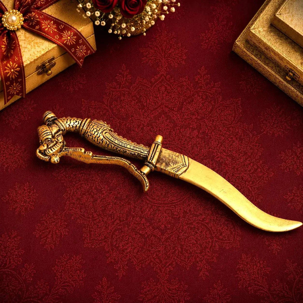 Brass Handcrafted Katar with Velvet Gift Box – Premium Indian Decor (9.5 Inch) - Image 3