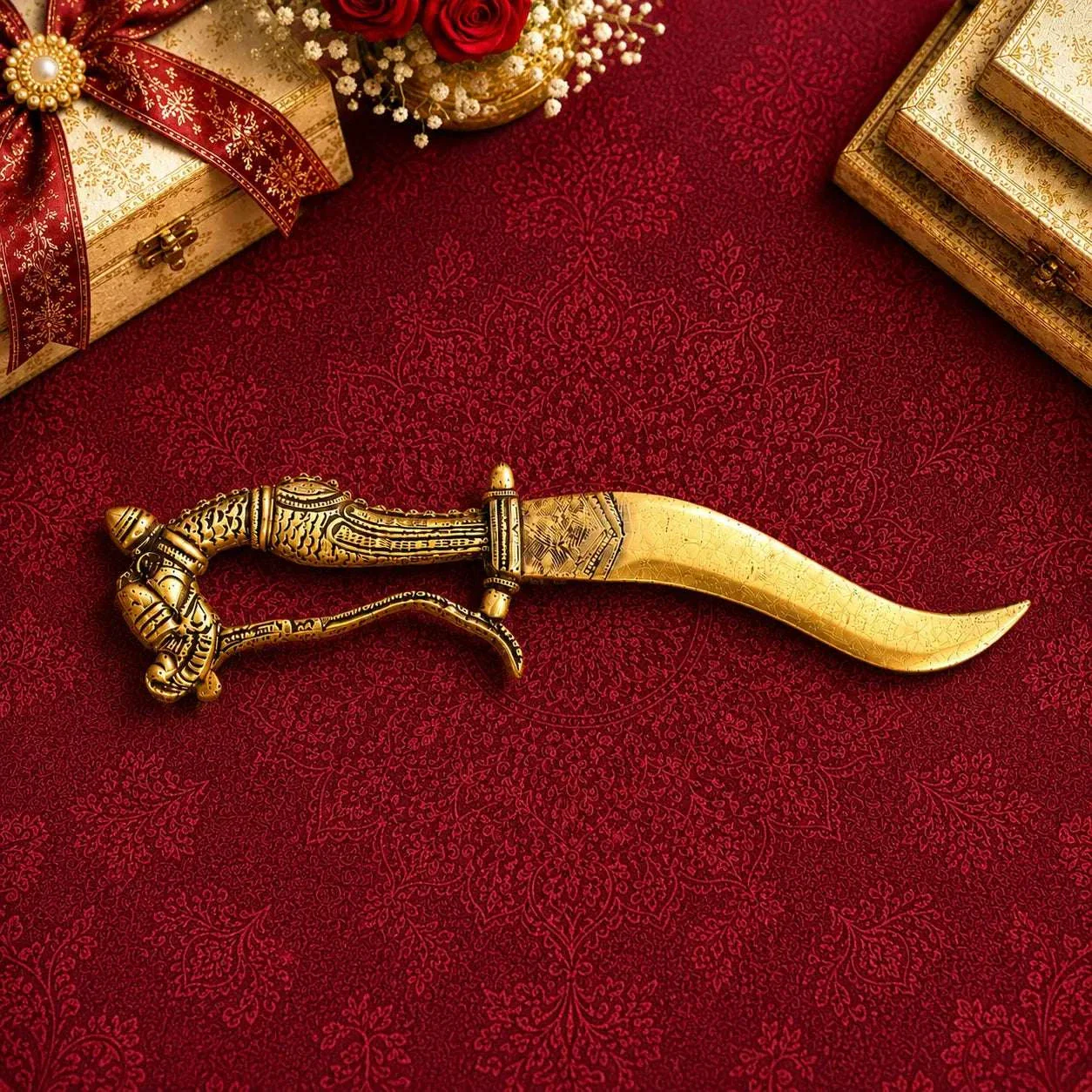 Brass Handcrafted Katar with Velvet Gift Box – Premium Indian Decor (9.5 Inch) - Image 4