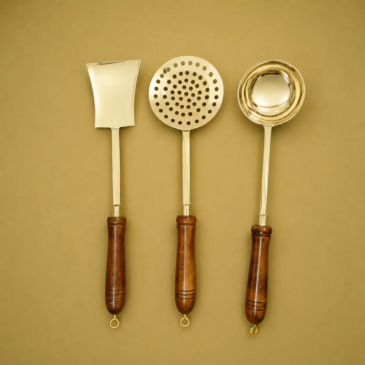 Brass Kitchen Ladles With Wooden Handle Set (14.5 Inch) - Image 11