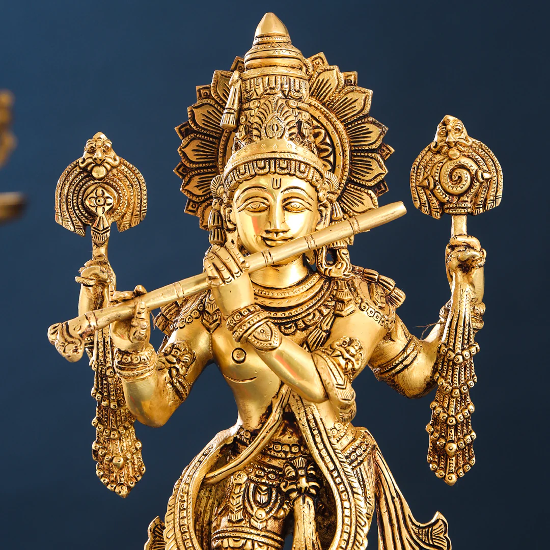 Brass Standing Krishna Statue (19.5 Inch) - Image 4