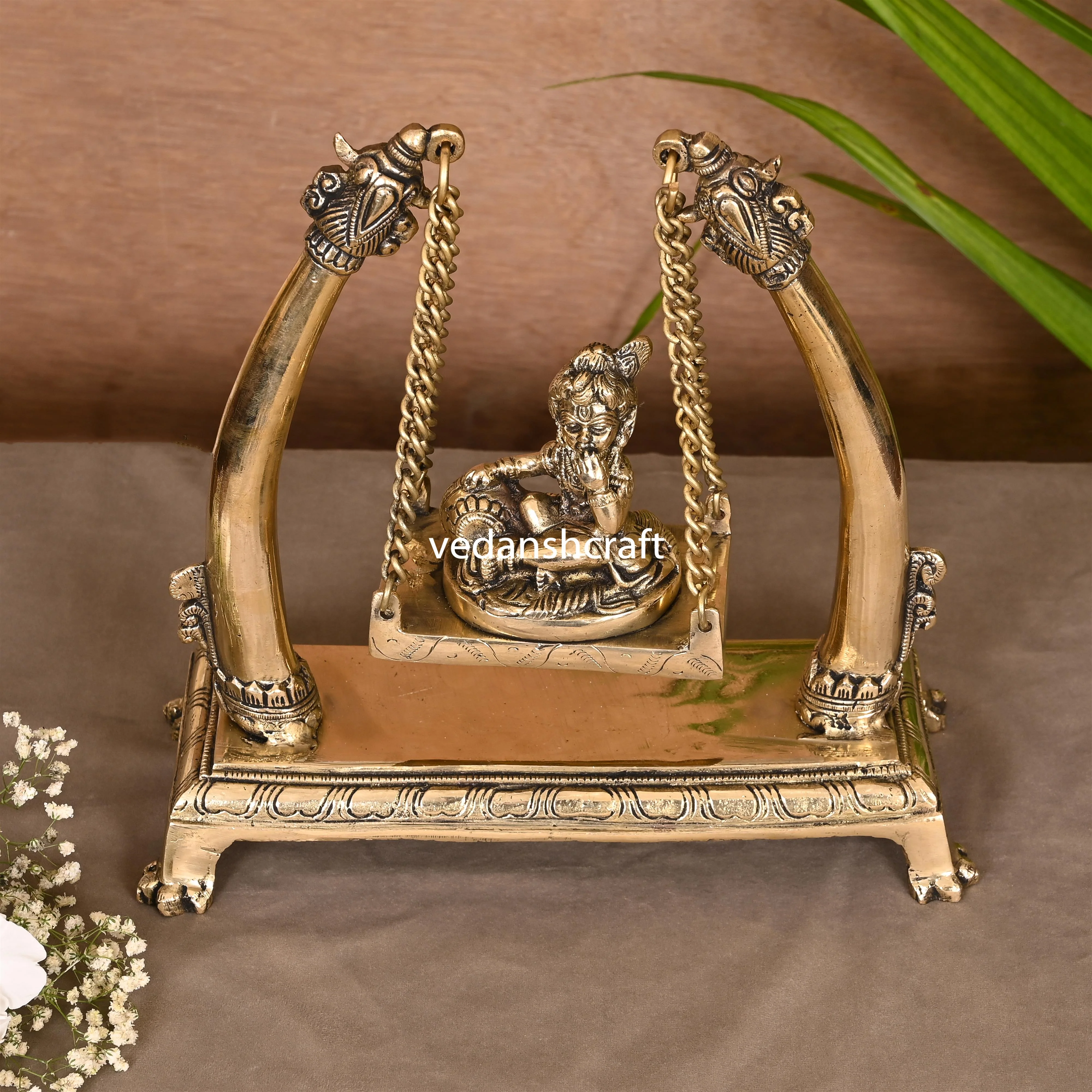 Brass Laddu Gopal On Swing/Jhula (10") - Image 3