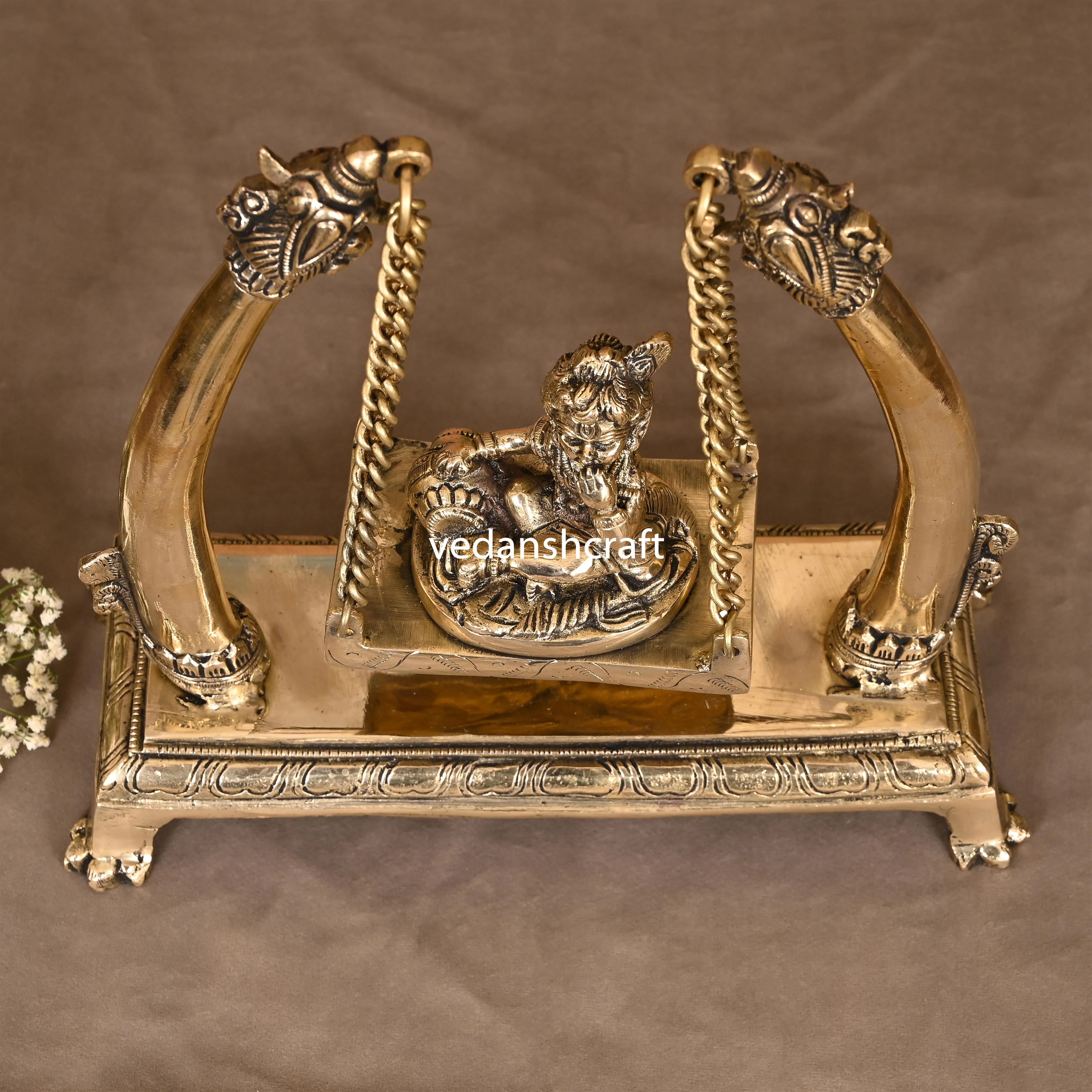 Brass Laddu Gopal On Swing/Jhula (10") - Image 4