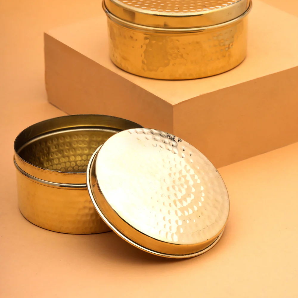 Brass Ladoo Box With Lid - Image 10
