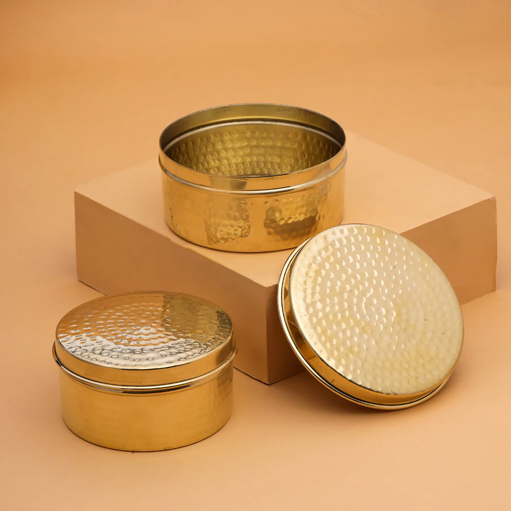 Brass Ladoo Box With Lid - Image 11