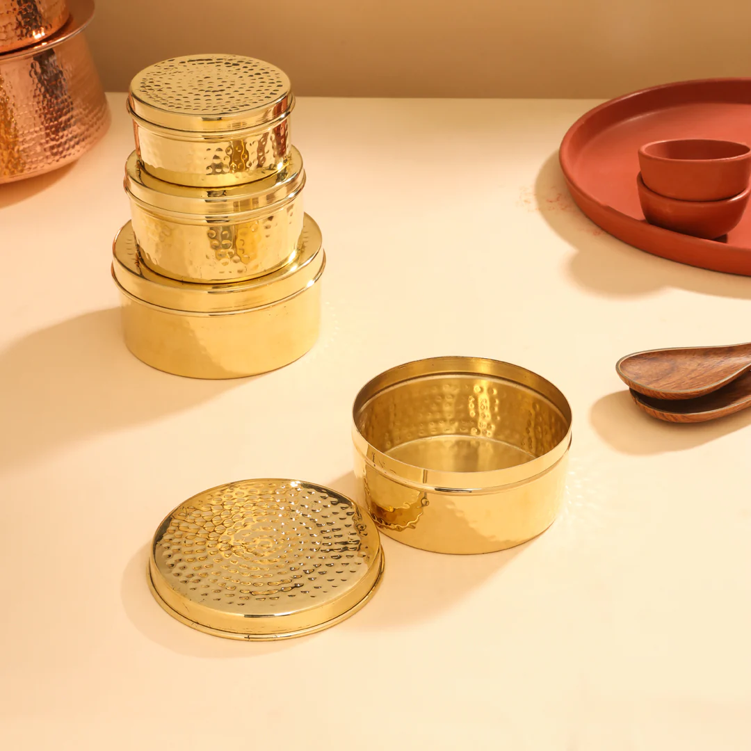 Brass Ladoo Box With Lid - Image 12
