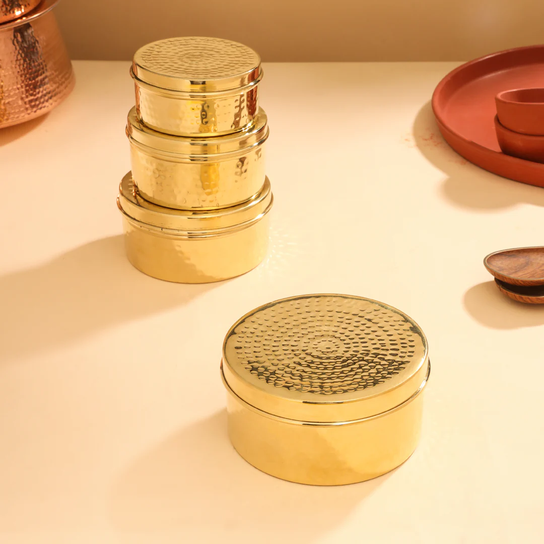 Brass Ladoo Box With Lid - Image 13