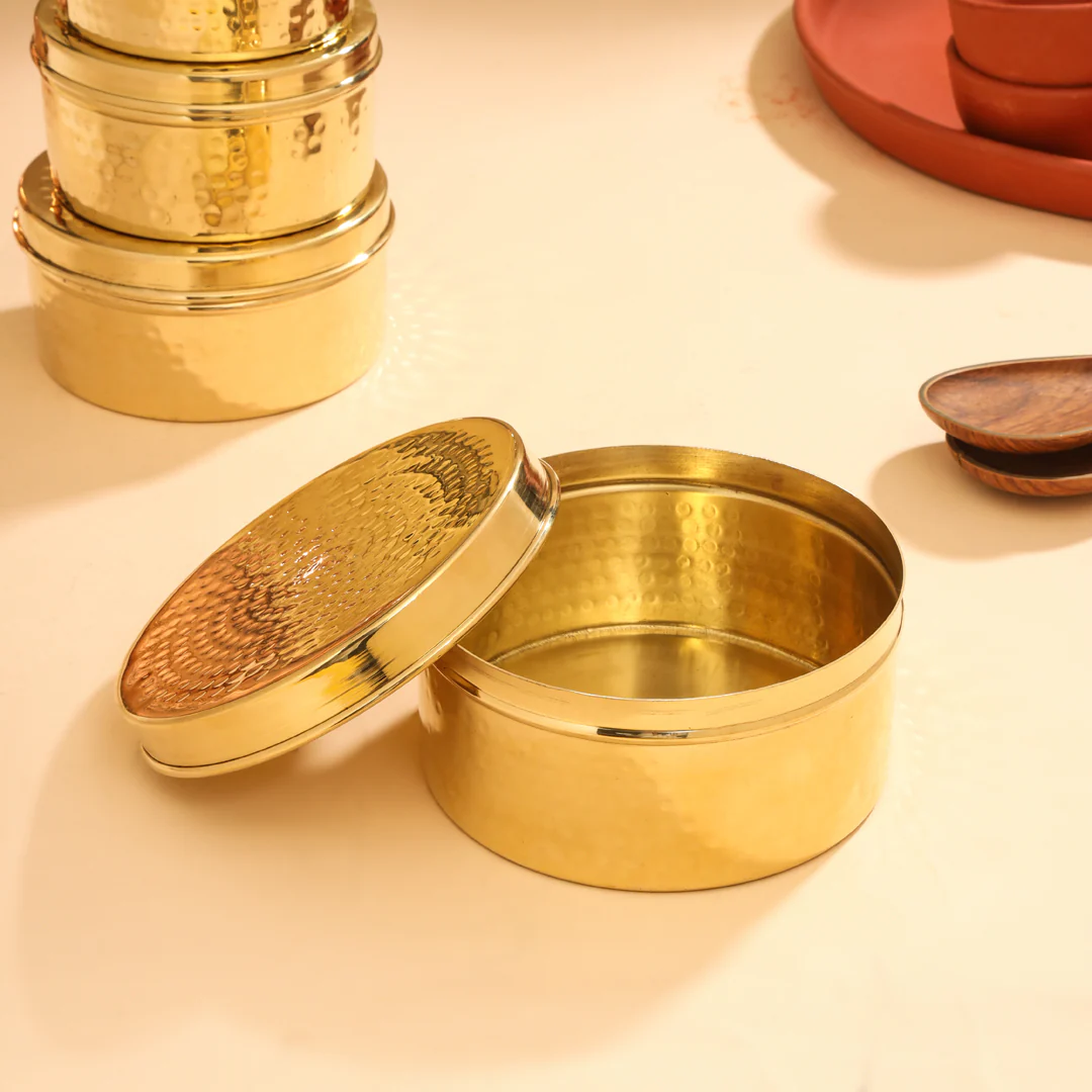 Brass Ladoo Box With Lid - Image 14