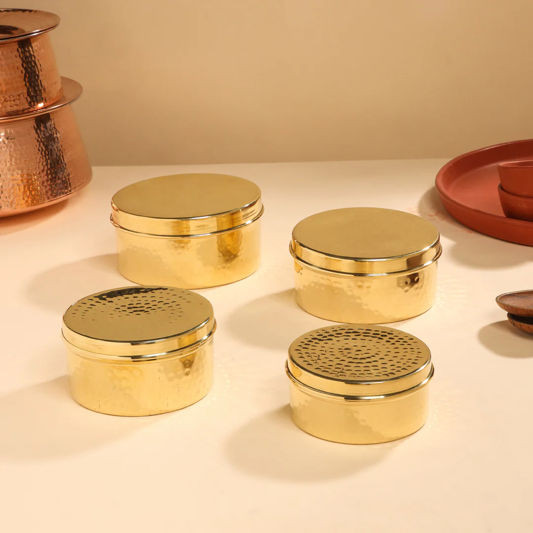 Brass Ladoo Box With Lid - Image 3