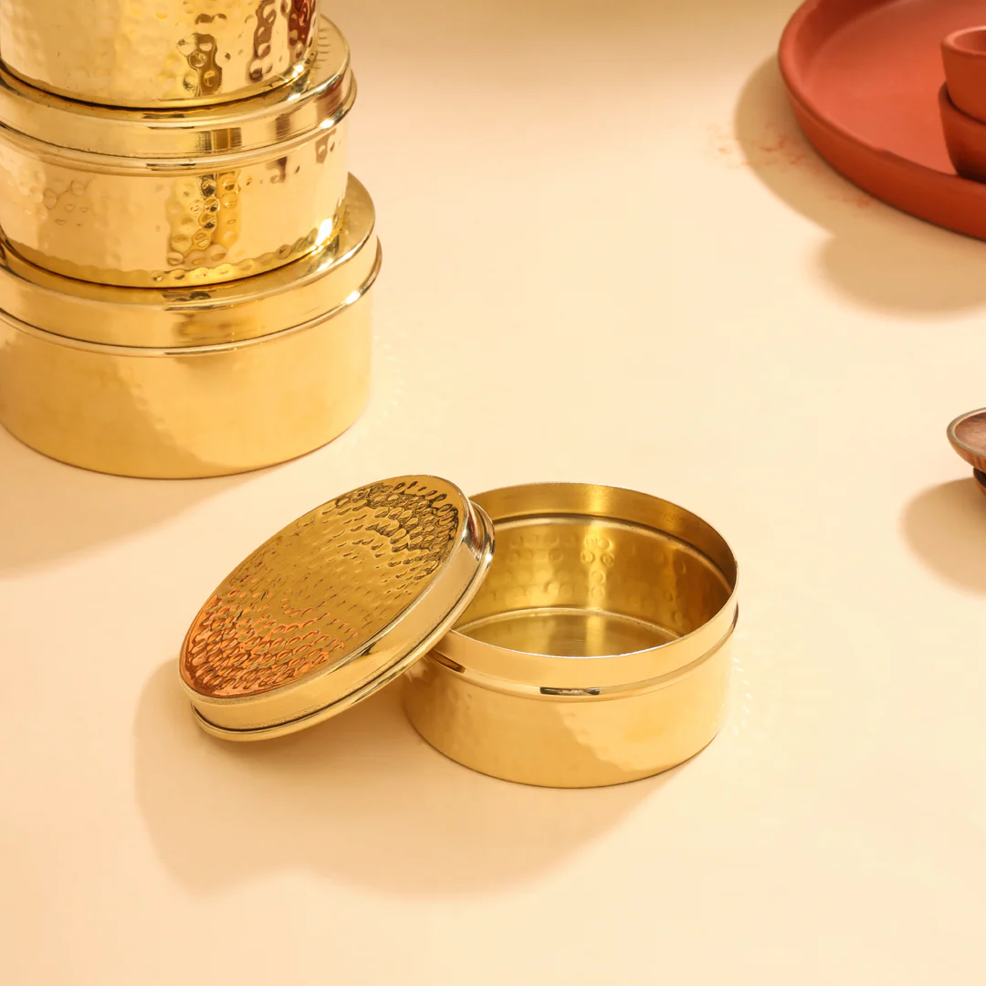 Brass Ladoo Box With Lid - Image 4