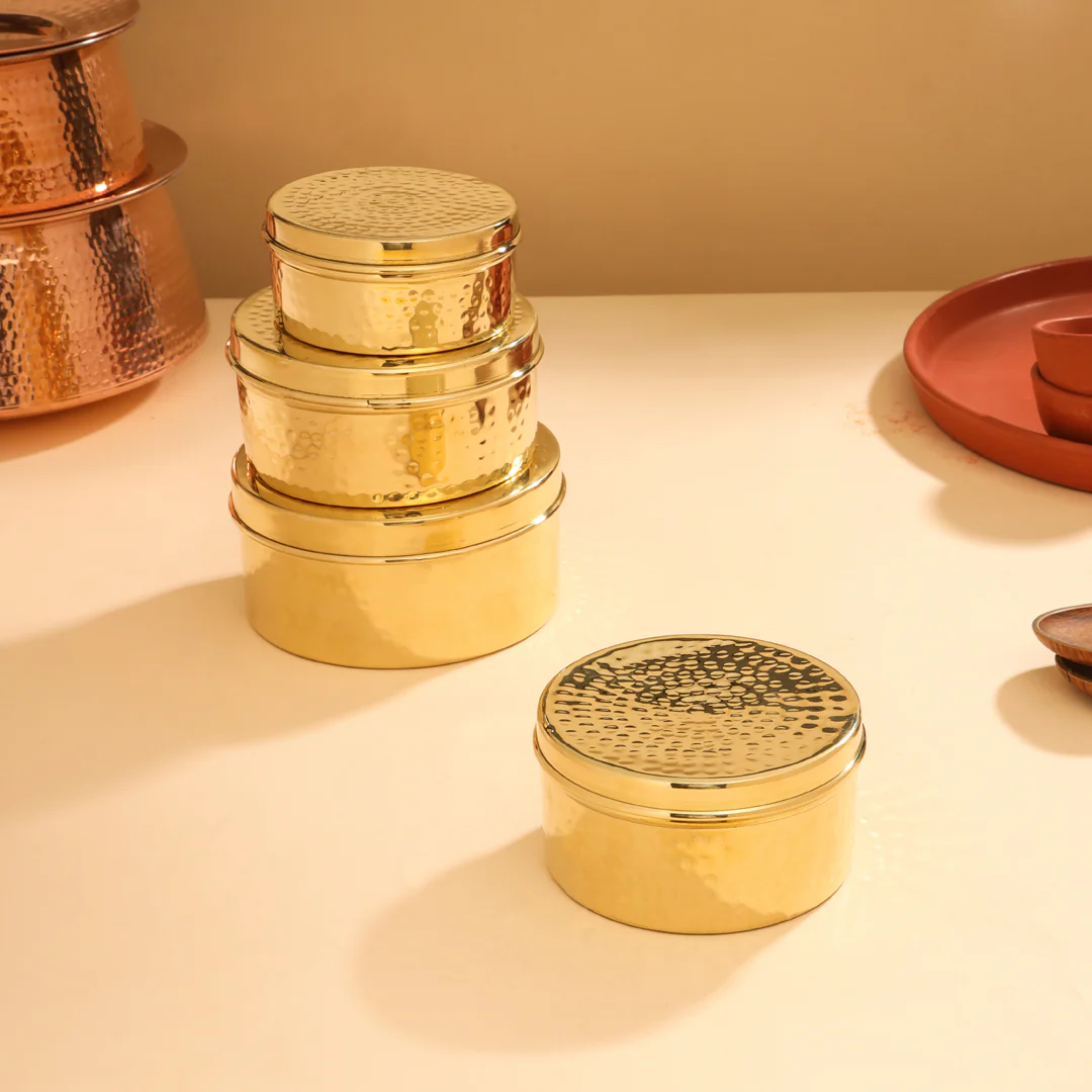 Brass Ladoo Box With Lid - Image 5