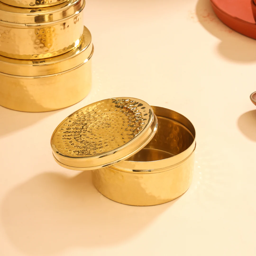 Brass Ladoo Box With Lid - Image 6