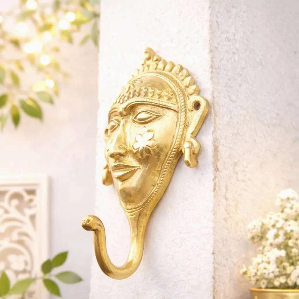 Brass Lady Face Wall Hanging Hanger - Image 3