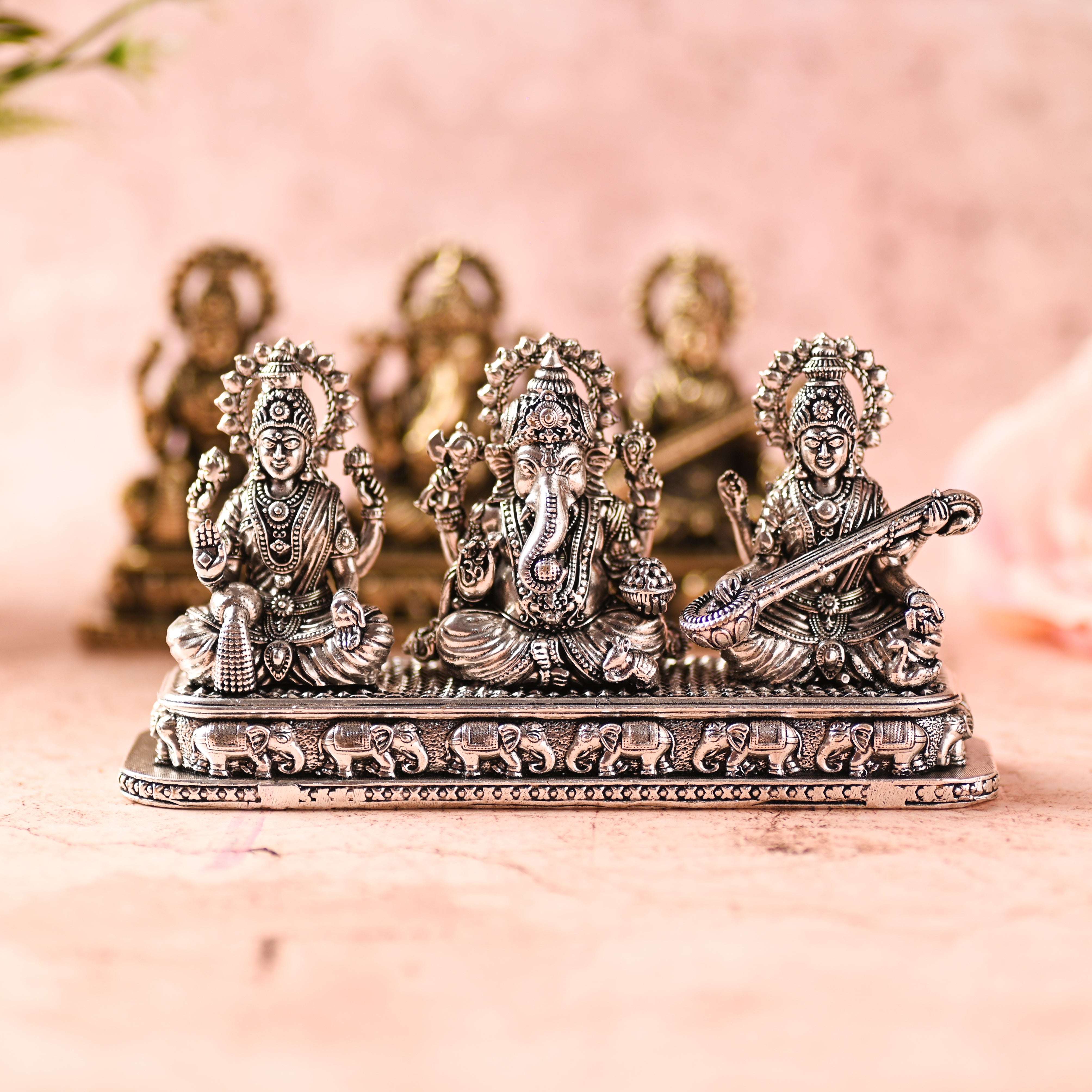 Brass Ganesha, Lakshmi & Saraswati Sitting Lightweight Idols (3 Inch) - Image 2
