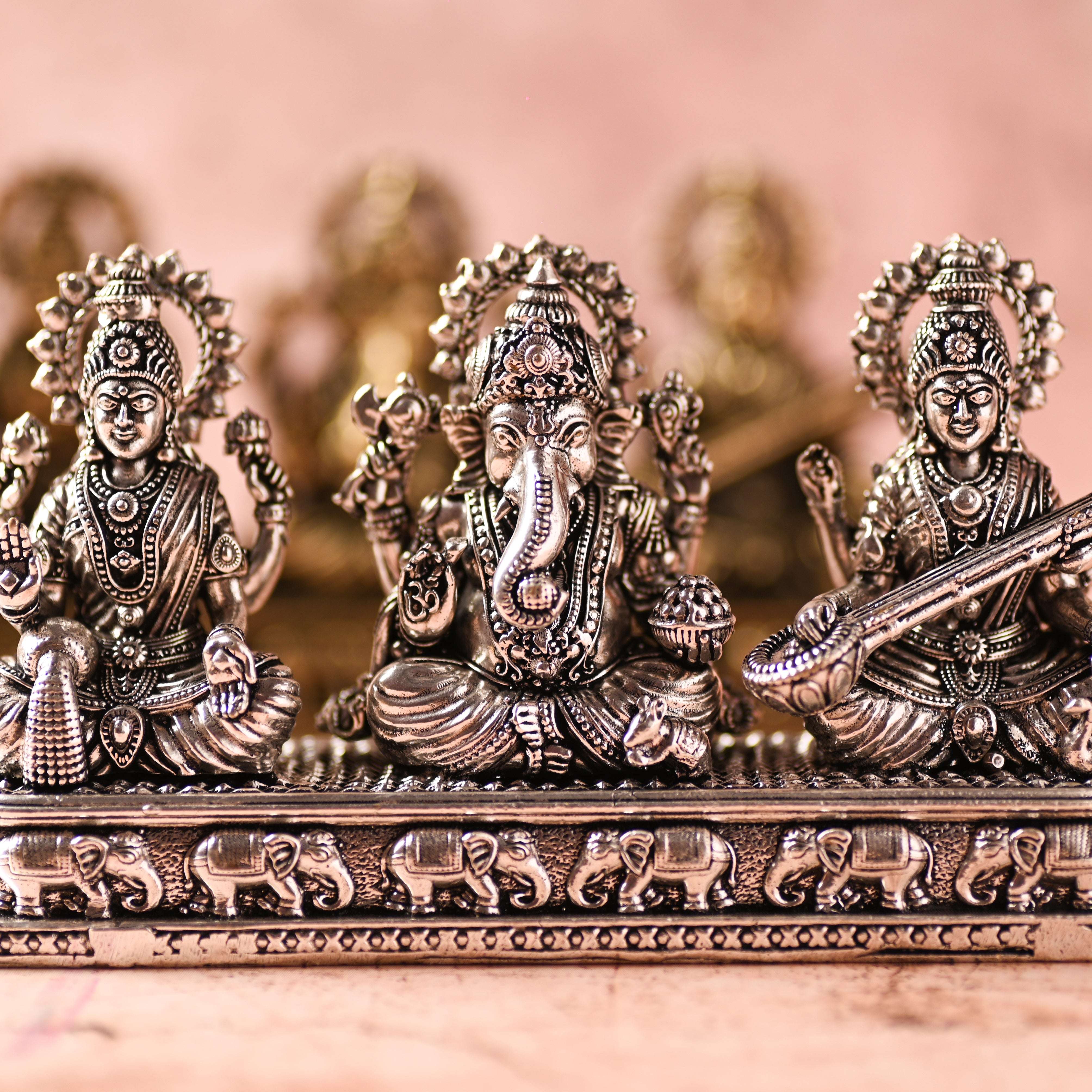 Brass Ganesha, Lakshmi & Saraswati Sitting Lightweight Idols (3 Inch) - Image 3
