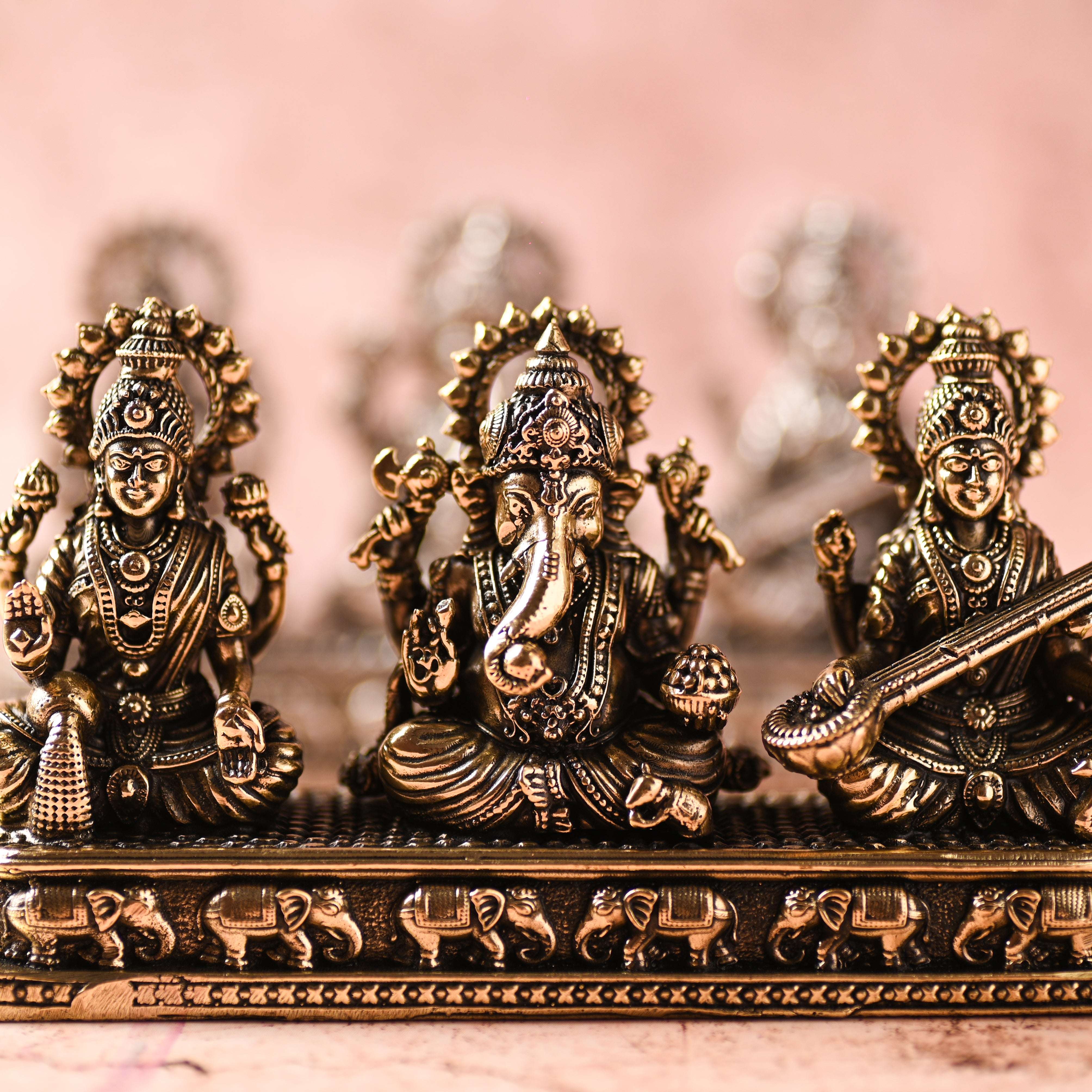 Brass Ganesha, Lakshmi & Saraswati Sitting Lightweight Idols (3 Inch) - Image 4