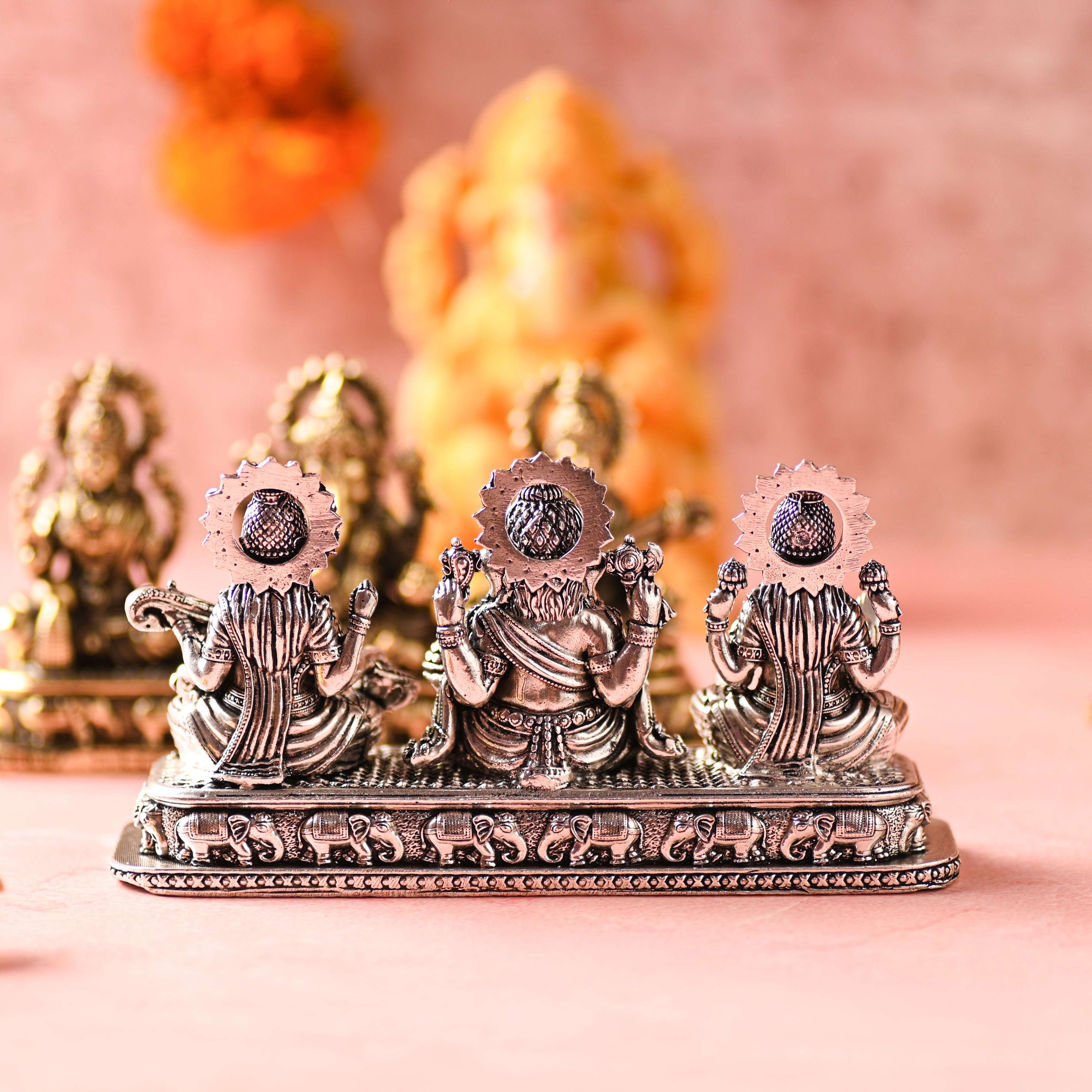 Brass Ganesha, Lakshmi & Saraswati Sitting Lightweight Idols (3 Inch) - Image 6