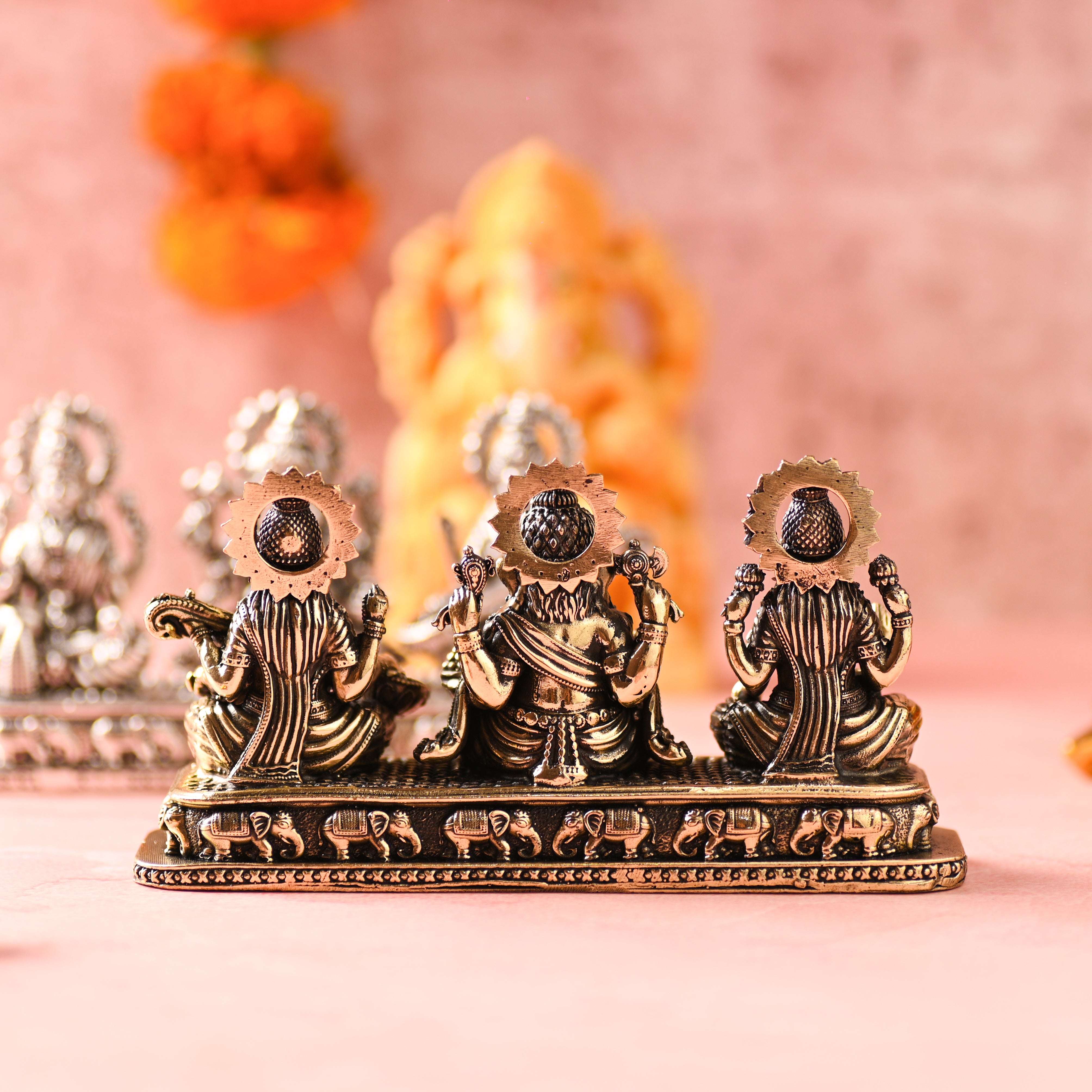 Brass Ganesha, Lakshmi & Saraswati Sitting Lightweight Idols (3 Inch) - Image 7