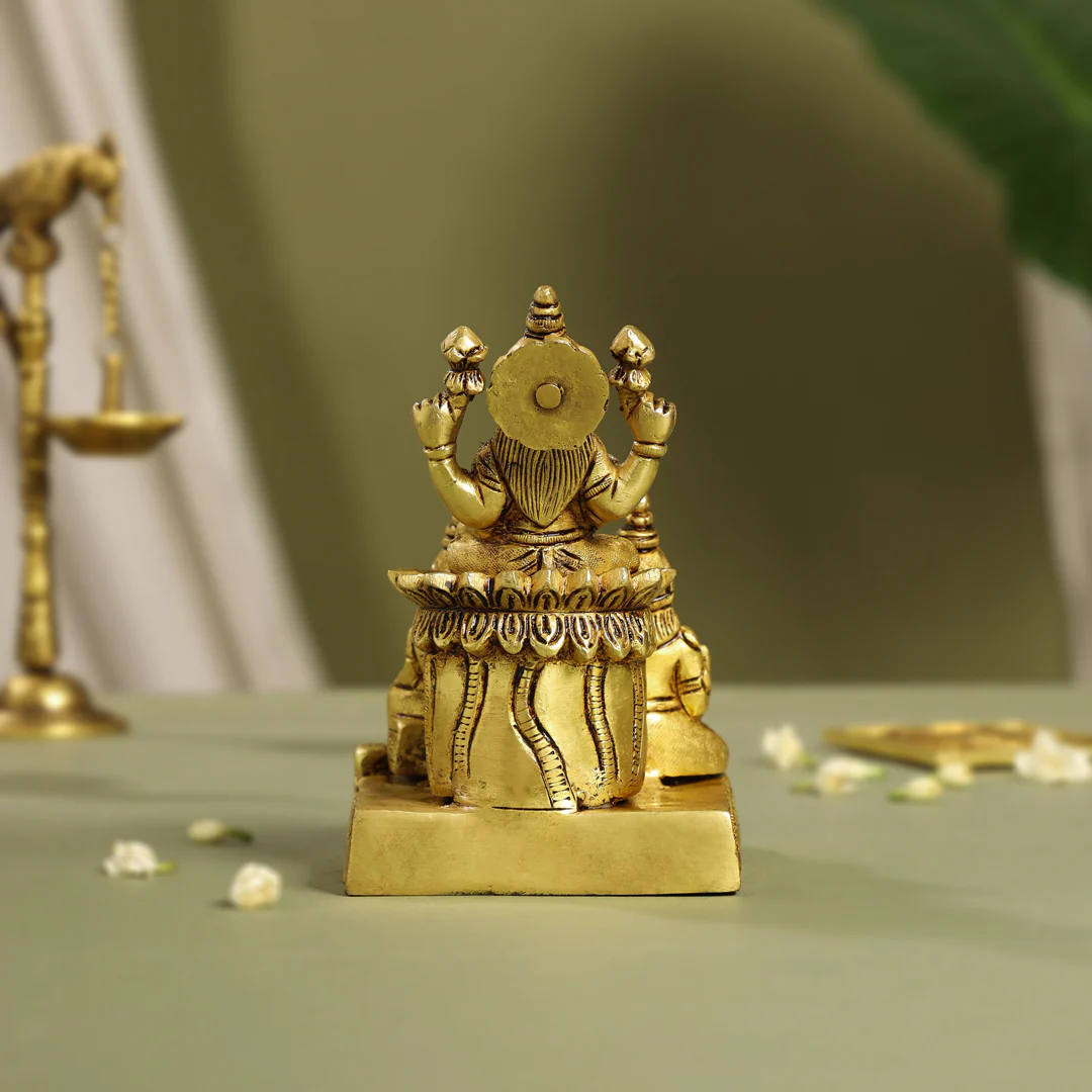 Brass Sitting Lakshmi, Kuber Statue With Chitralekha (6.2 Inch) - Image 4