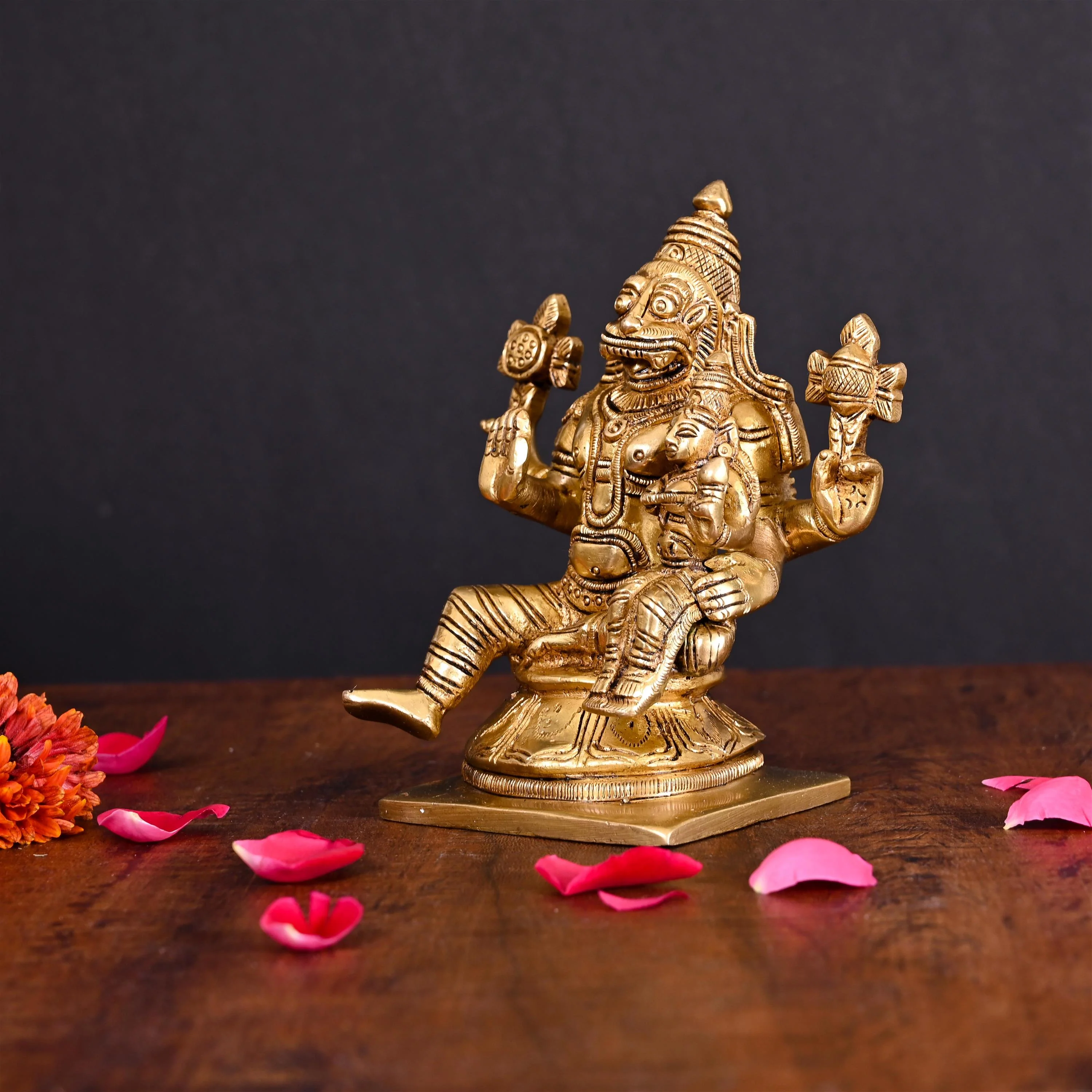 Brass Sitting Lakshmi Narasimha Superfine Idol (5.2 Inch) - Image 2