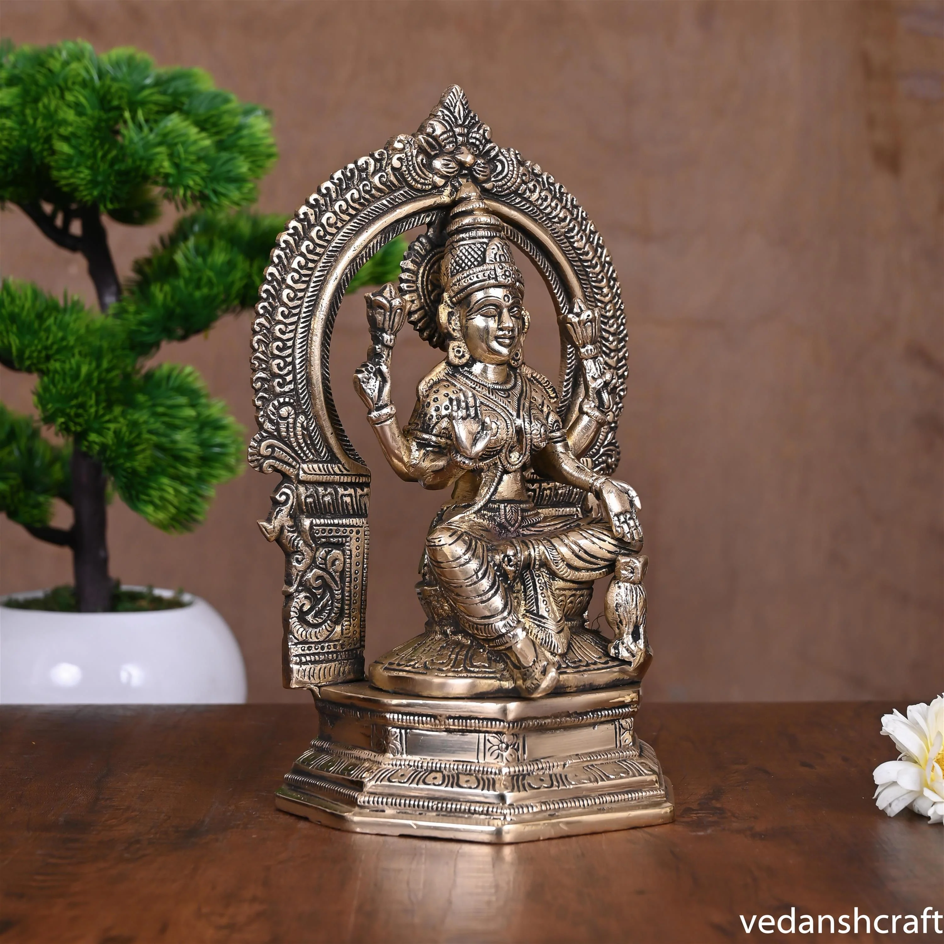 Brass Sitting Lakshmi On Throne (9.5 Inch) - Image 2