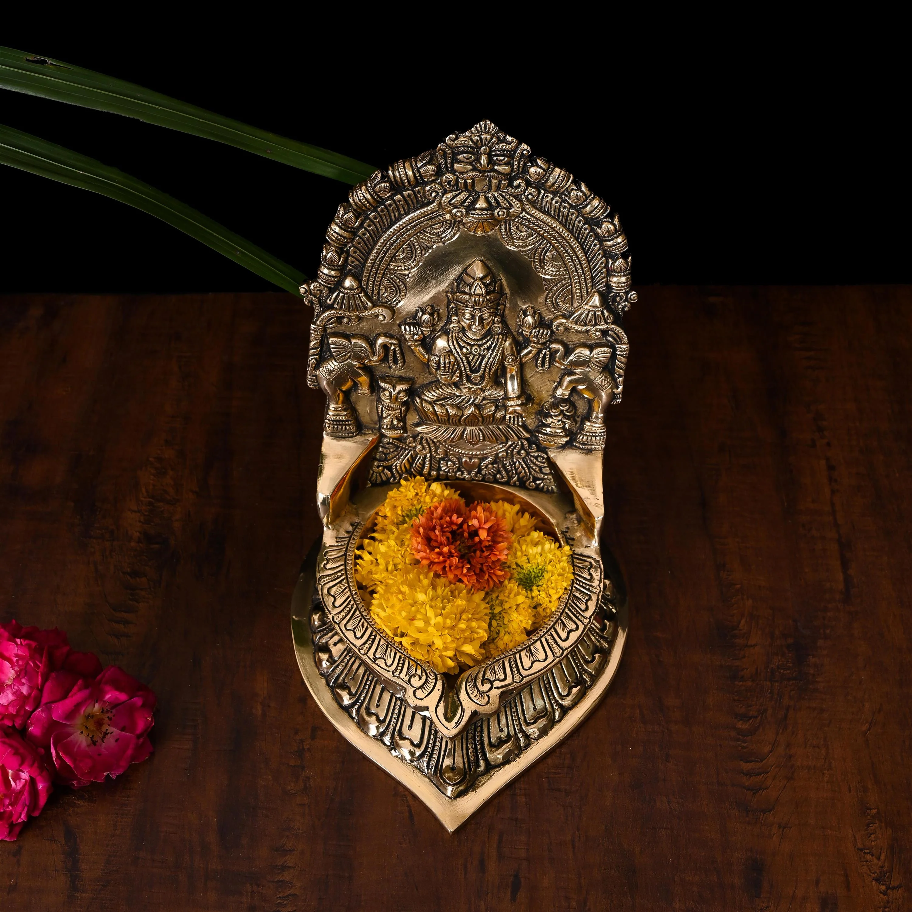 Brass Lakshmi Vilaku Diya/Lamp (10 Inch) - Image 3