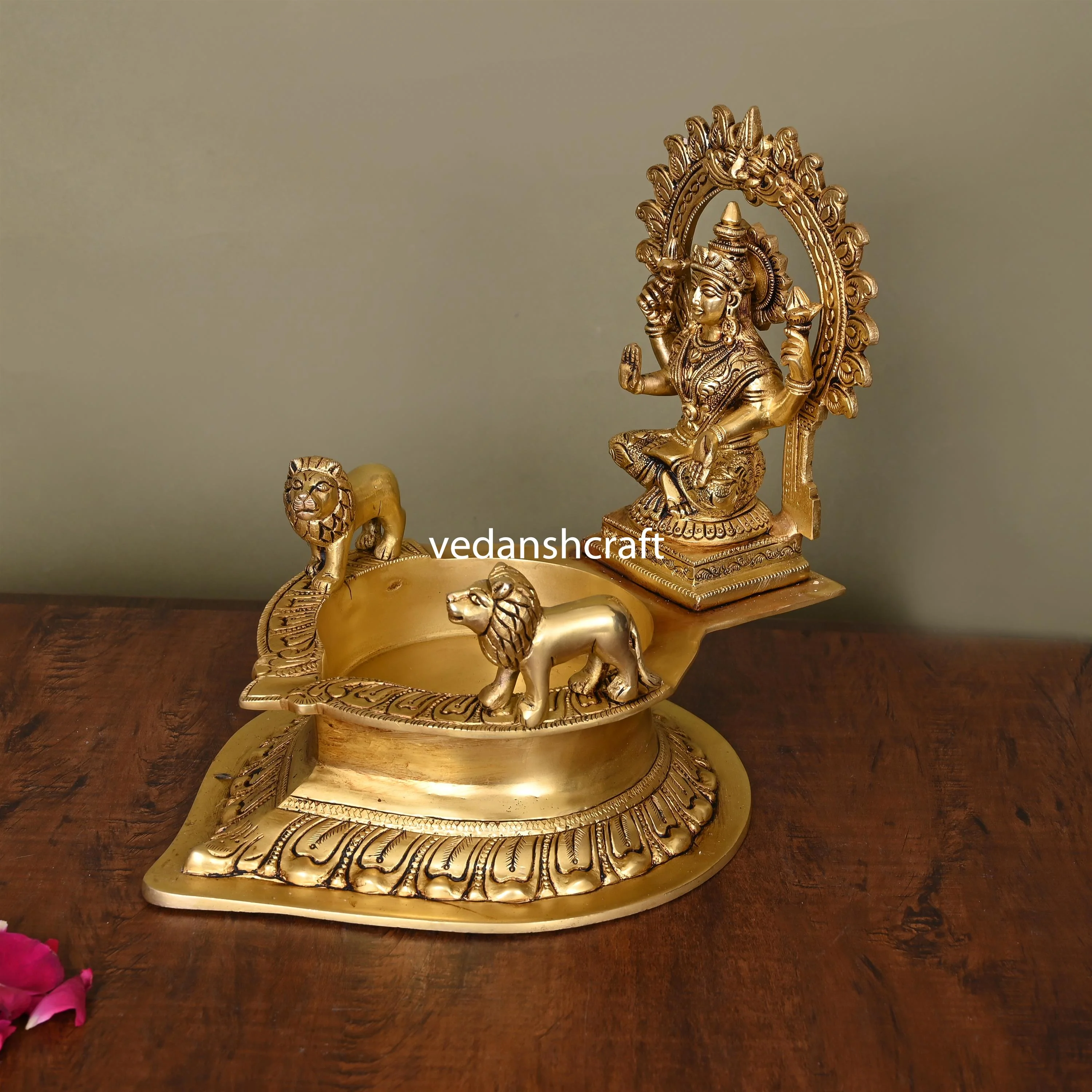 Brass Lakshmi Vilaku Diya/Lamp (10 Inch) - Image 3
