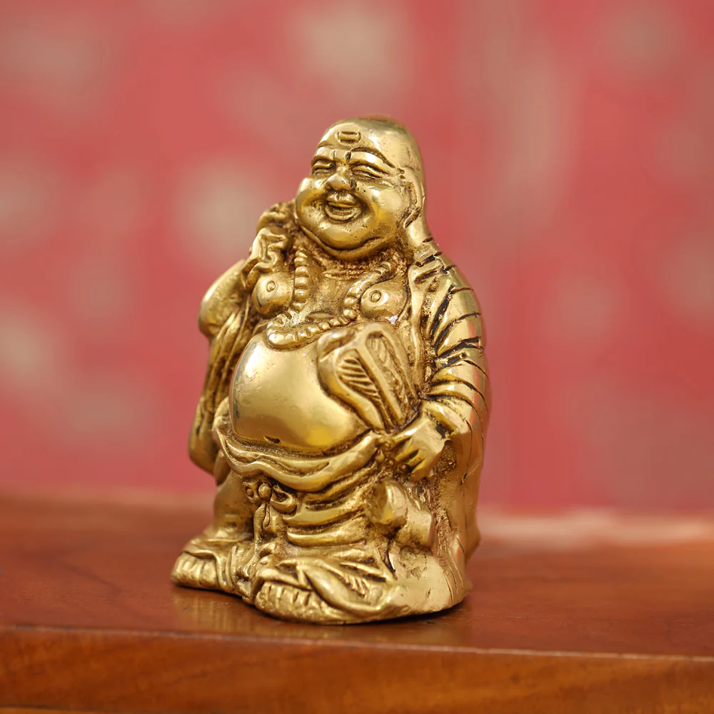 Brass Laughing Buddha Statue (4.5 Inch) - Image 2