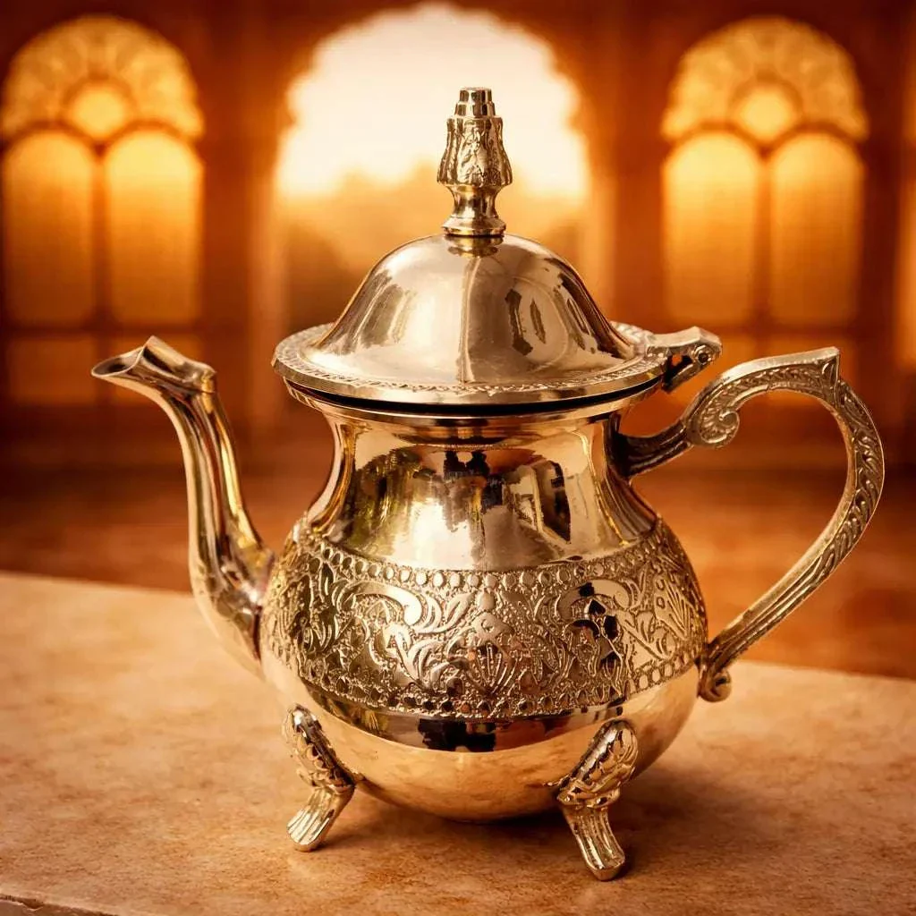 Brass Leaf Design Mughlai Tea Pot with Lid - Image 4