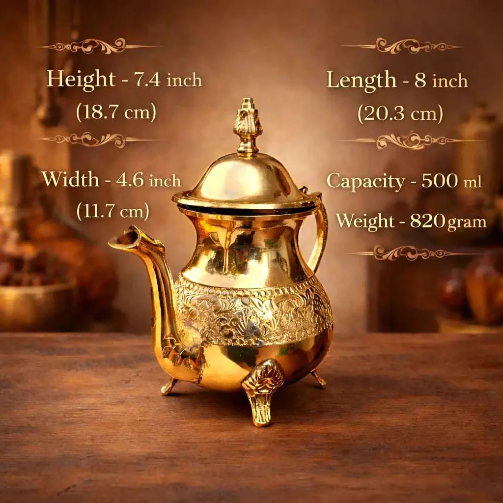 Brass Leaf Design Mughlai Tea Pot with Lid - Image 5