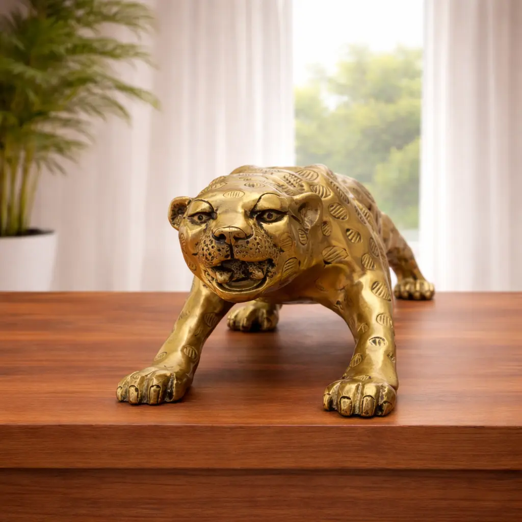 Brass Leaping Leopard Figurine - Image 8