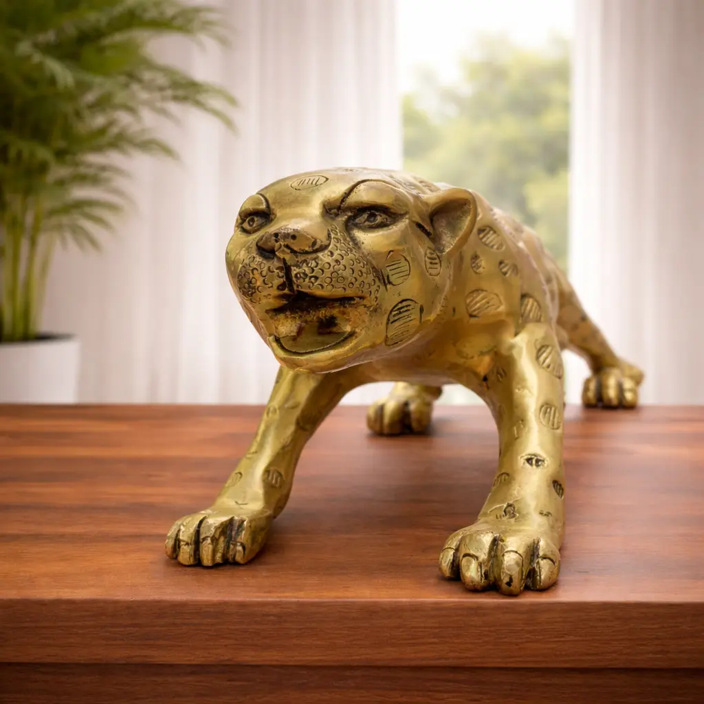 Brass Leaping Leopard Figurine - Image 9