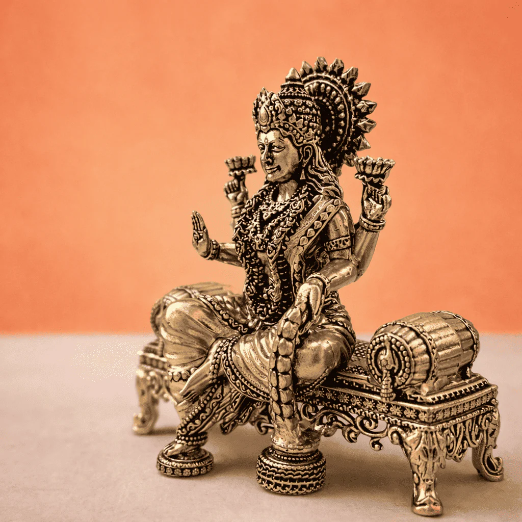 Brass Lightweight Ganesha And Lakshmi Sitting On Throne Idols (4.5 Inch) - Image 7