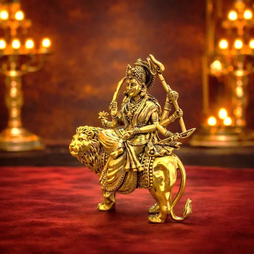 Brass Lightweight Goddess Durga Idol Sitting on Lion - Image 5