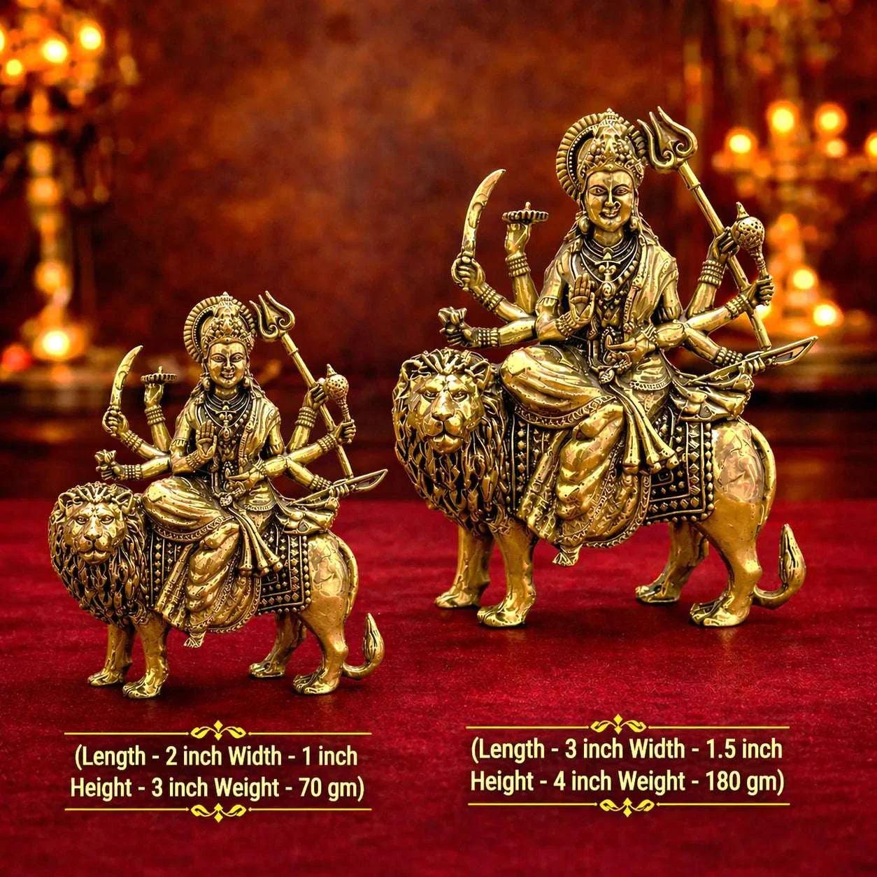 Brass Lightweight Goddess Durga Idol Sitting on Lion - Image 6