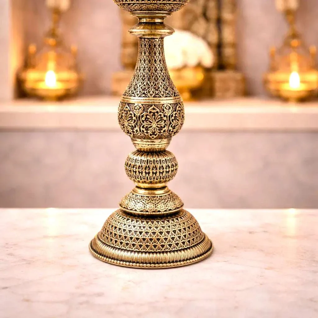 Brass Lightweight Peacock Samai/Lamp Pair (8 Inch) - Image 6