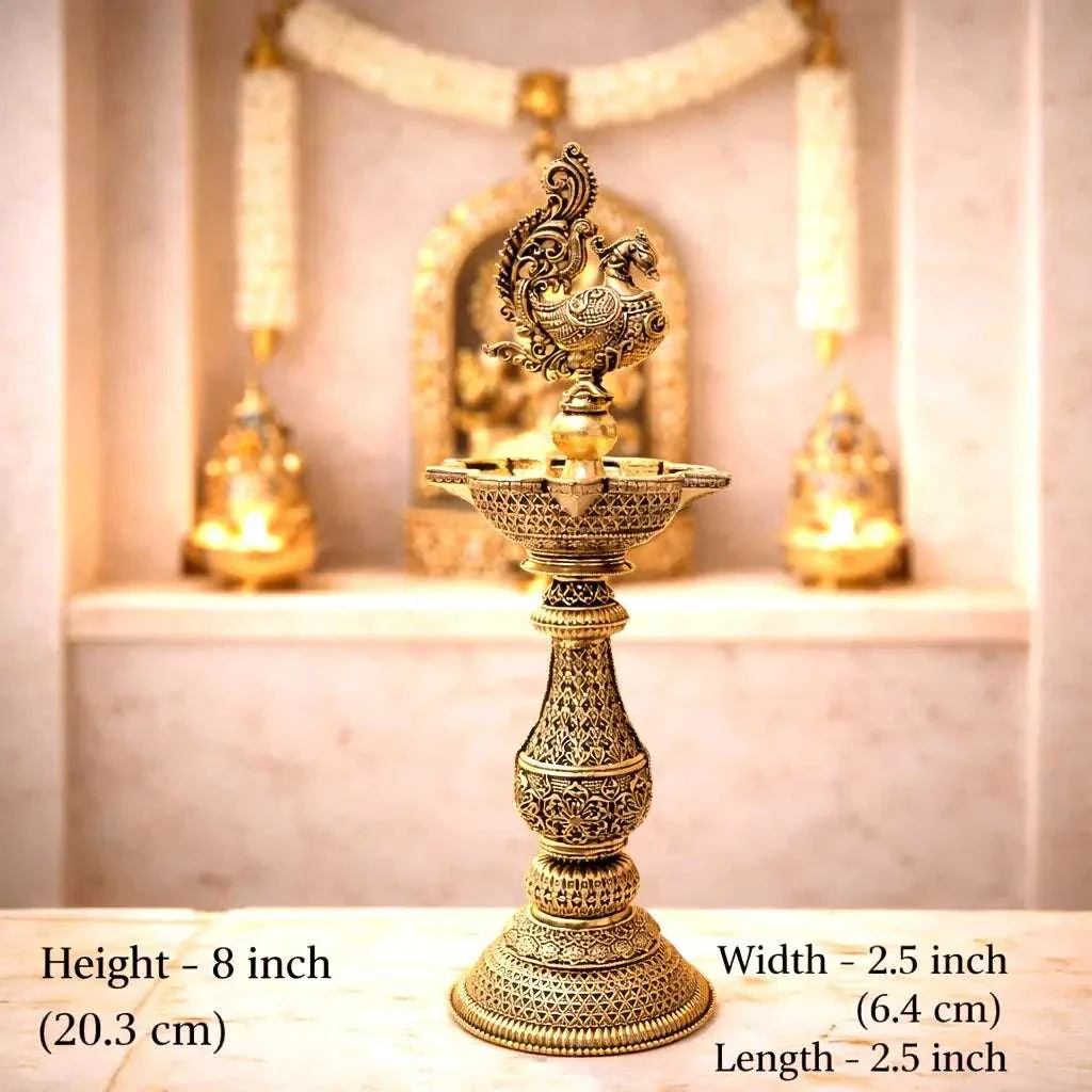 Brass Lightweight Peacock Samai/Lamp Pair (8 Inch) - Image 8