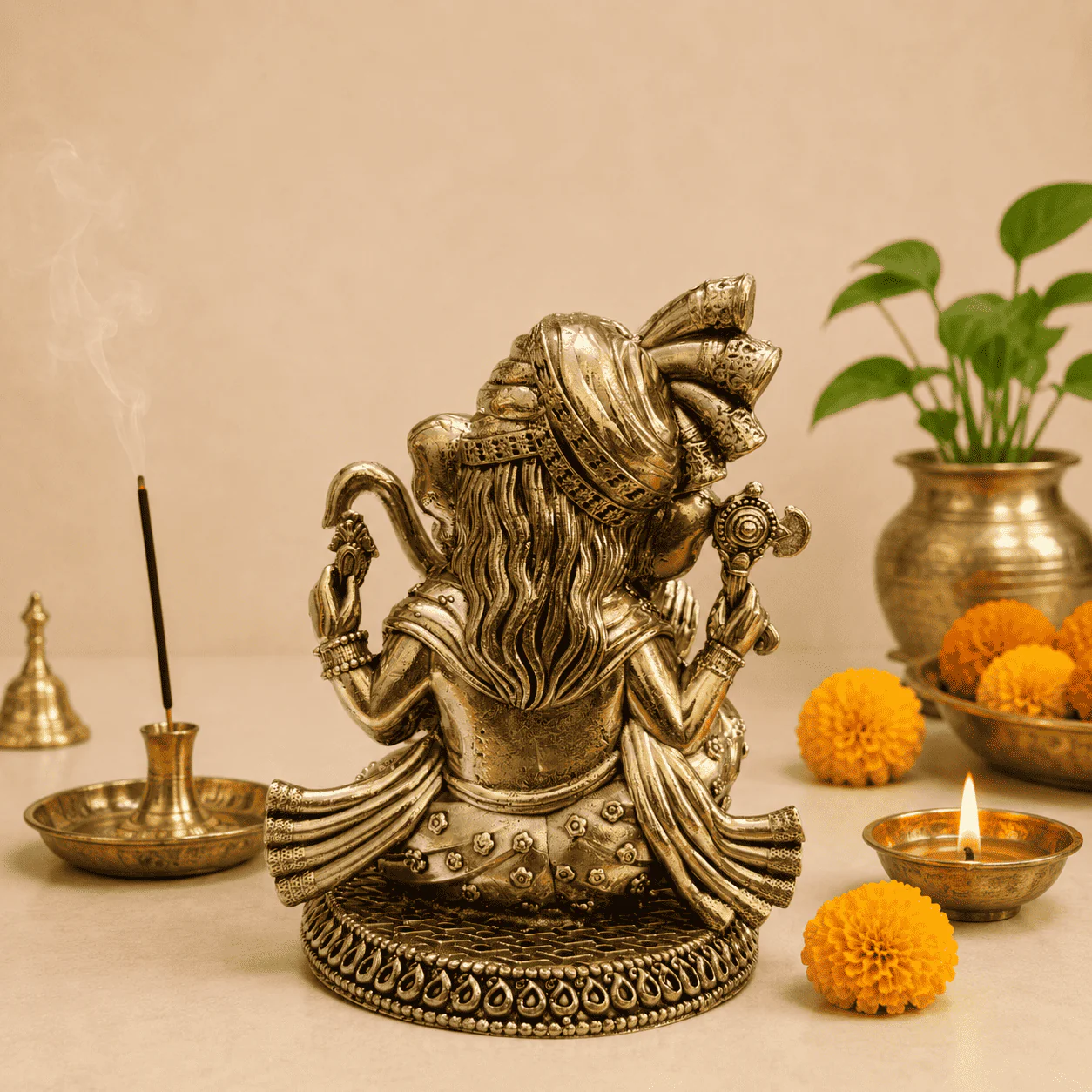 Brass Lightweight Sitting Pagdi Ganesha Idol (5 Inch) - Image 4