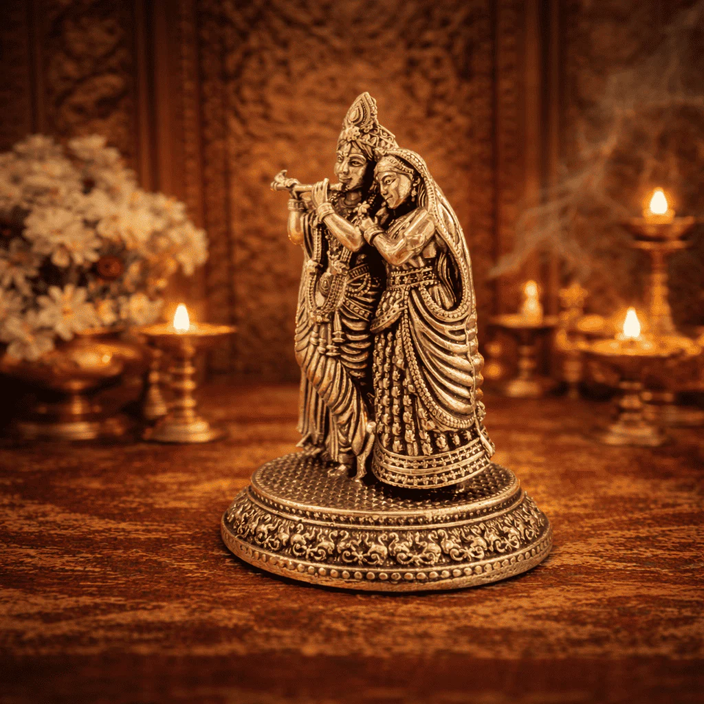 Brass Lightweight Standing Radha Krishna Idol - Image 10