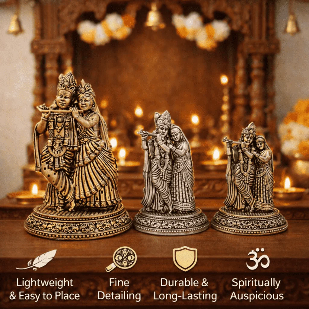 Brass Lightweight Standing Radha Krishna Idol - Image 14