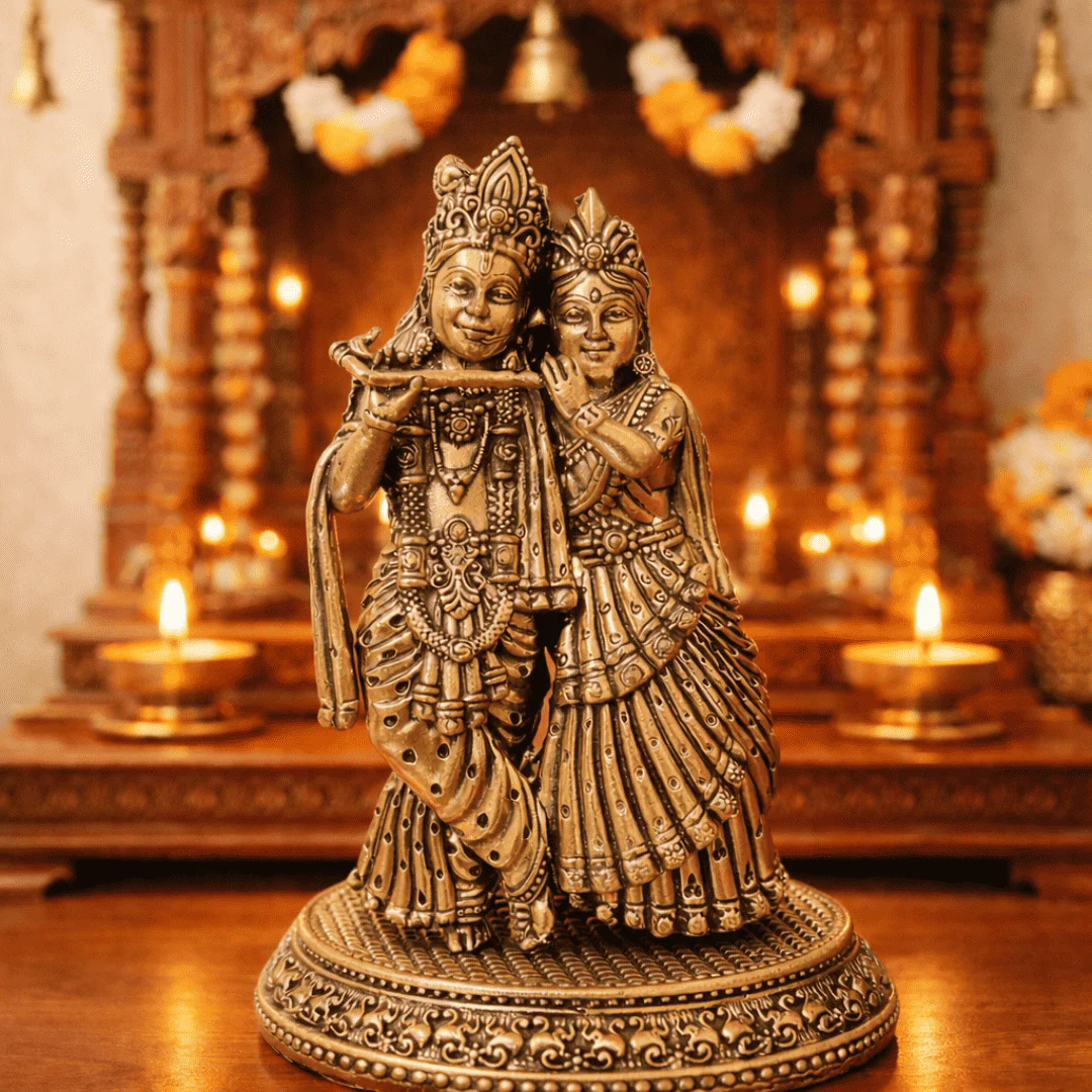Brass Lightweight Standing Radha Krishna Idol - Image 2