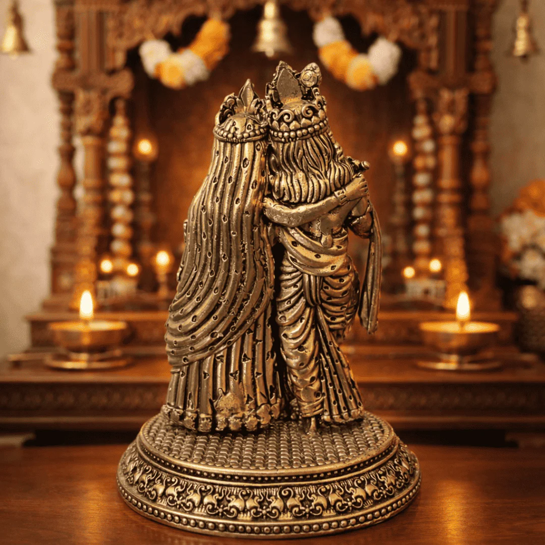 Brass Lightweight Standing Radha Krishna Idol - Image 3